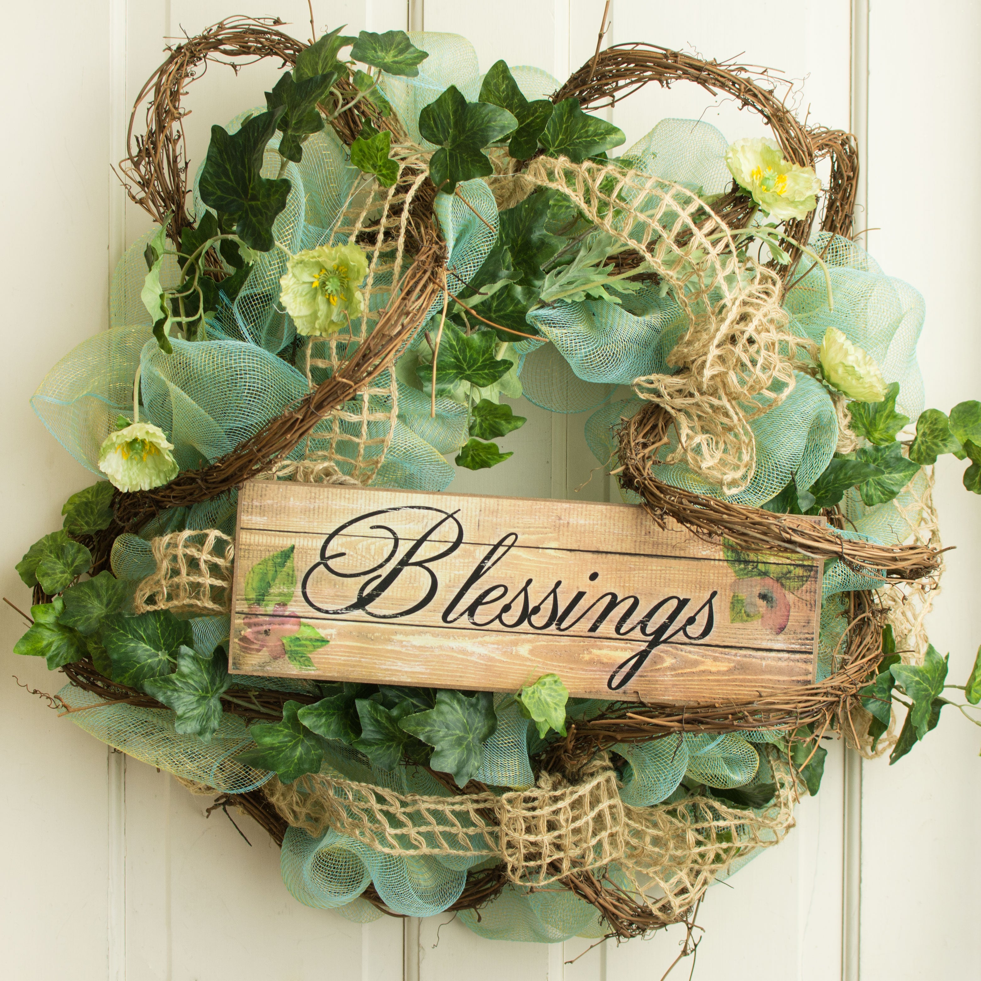 15" Wooden Sign: Floral Blessings
