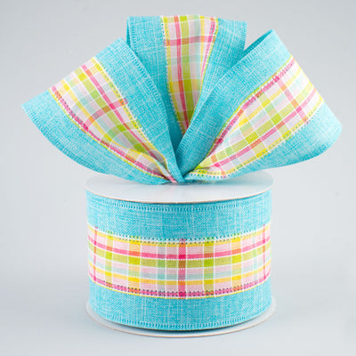 2.5" Plaid Center Ribbon: Turquoise Blue (10 Yards)