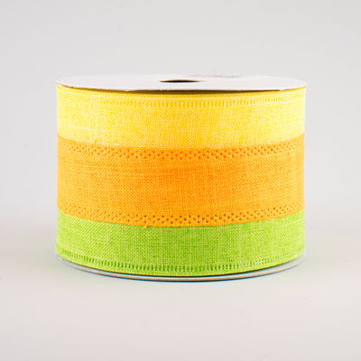2.5" Tricolor Striped Ribbon: Yellow, Orange, Lime (10 Yards)