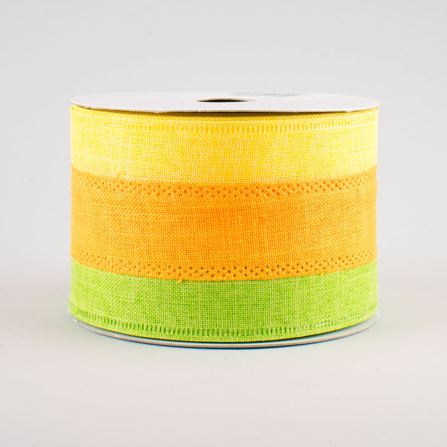 2.5" Tricolor Striped Ribbon: Yellow, Orange, Lime (10 Yards)