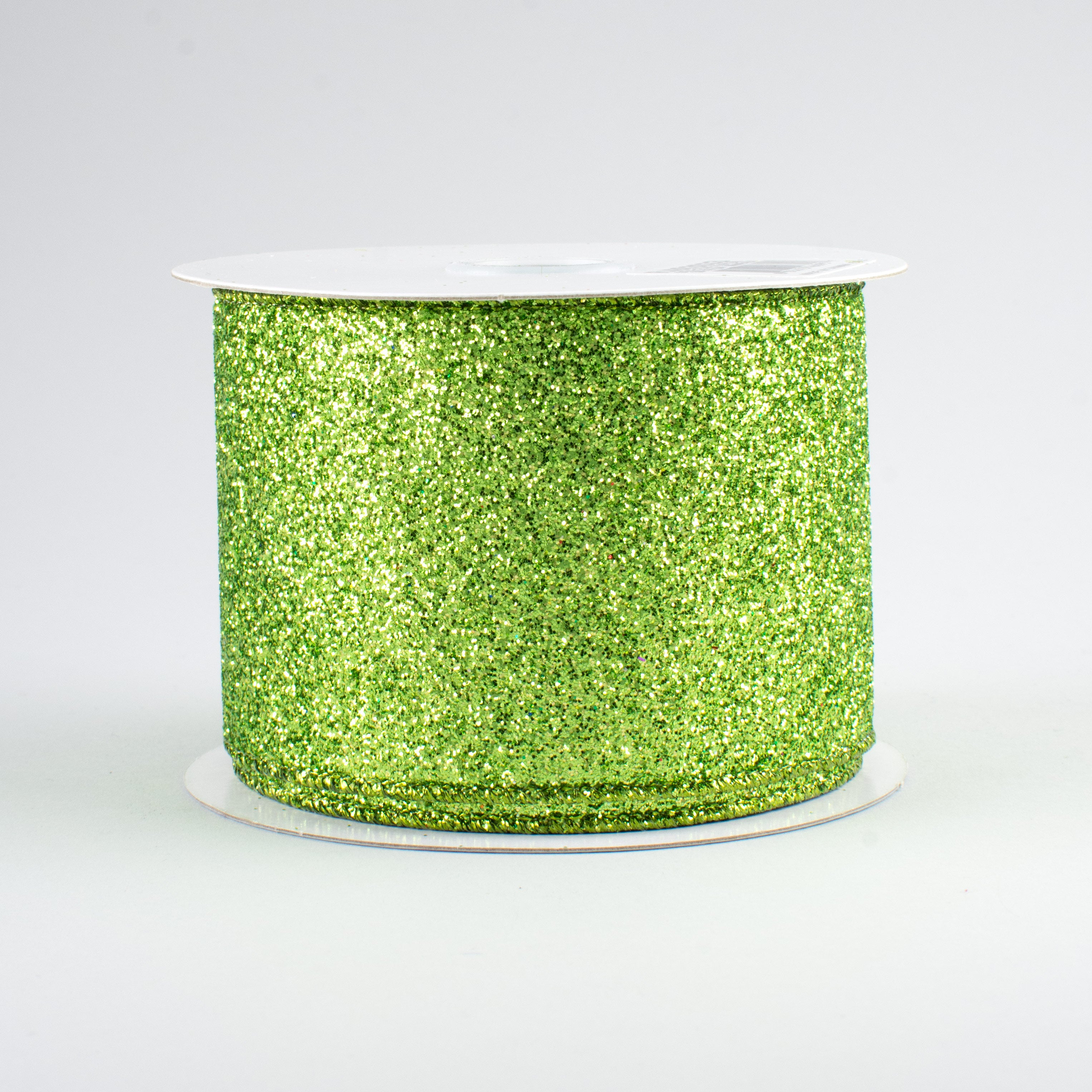 2.5" Glitter On Metallic Ribbon: Lime (10 Yards)