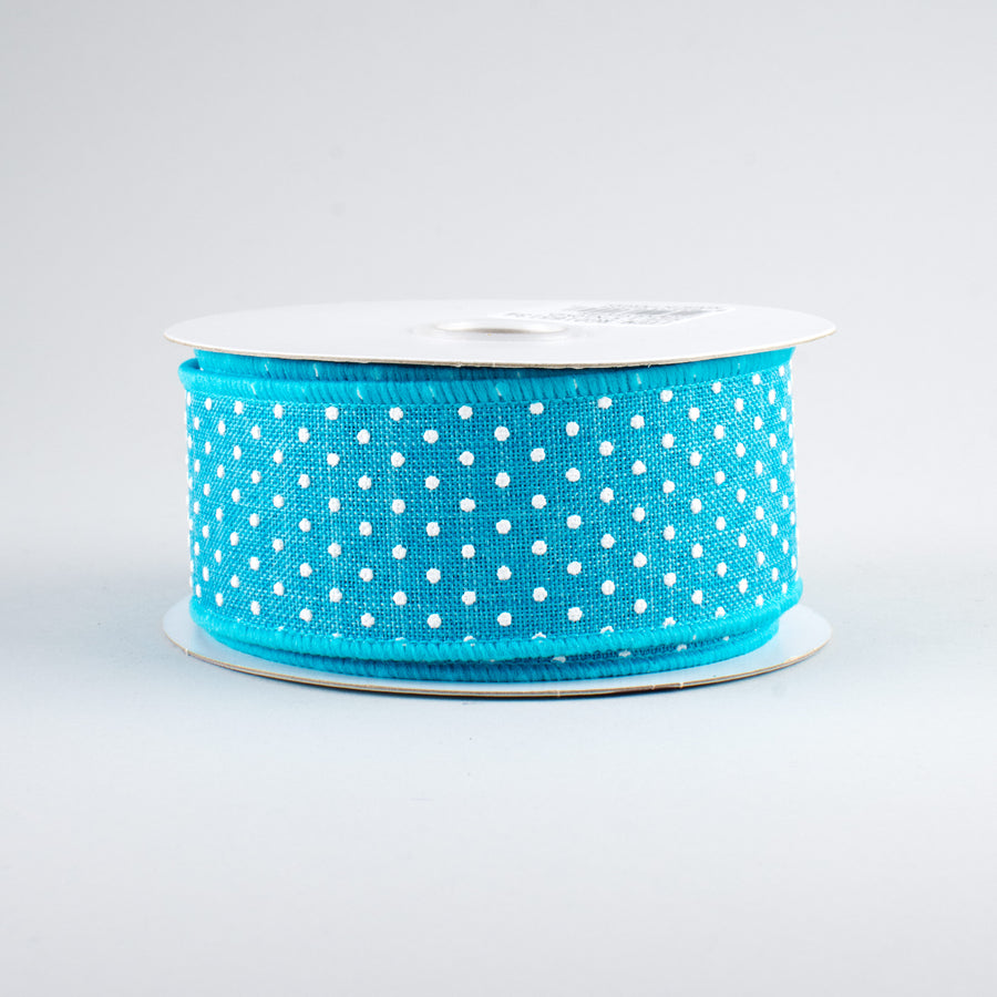 1.5" Swiss Dots Ribbon: Turquoise & White (10 Yards)