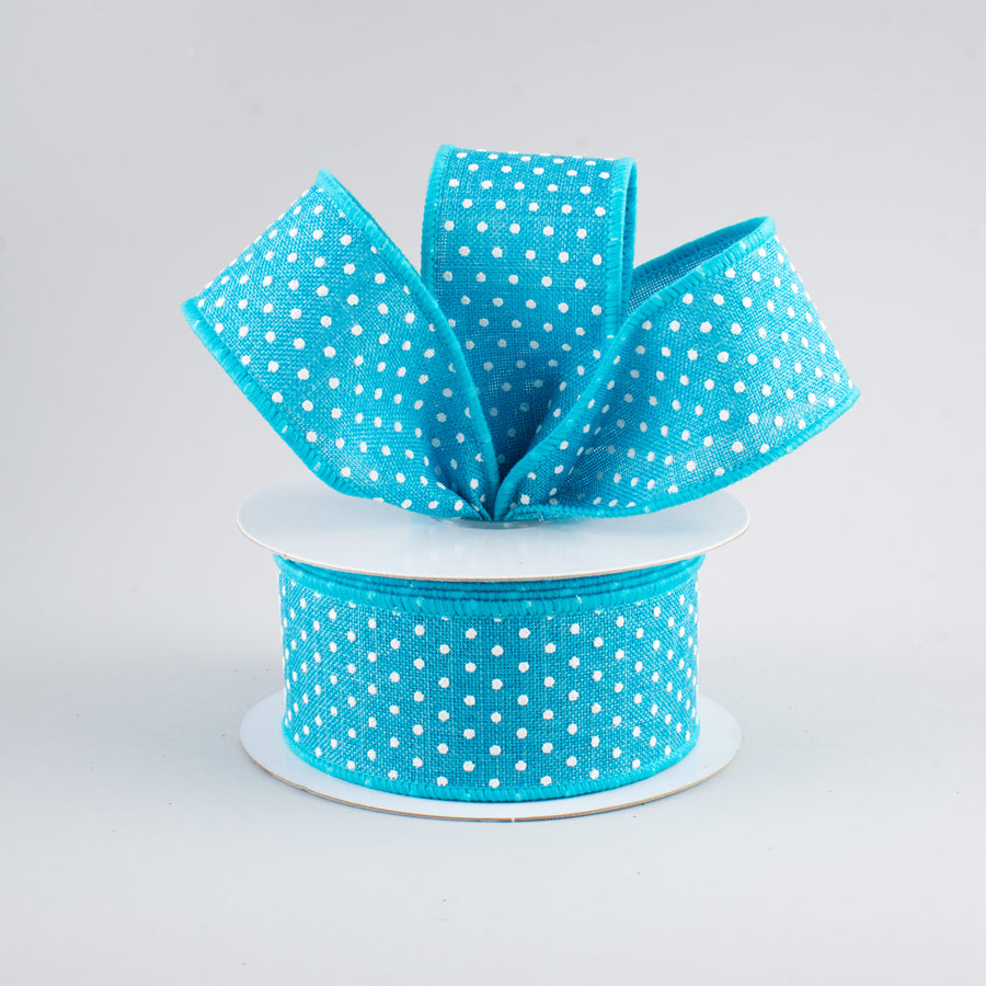 1.5" Swiss Dots Ribbon: Turquoise & White (10 Yards)
