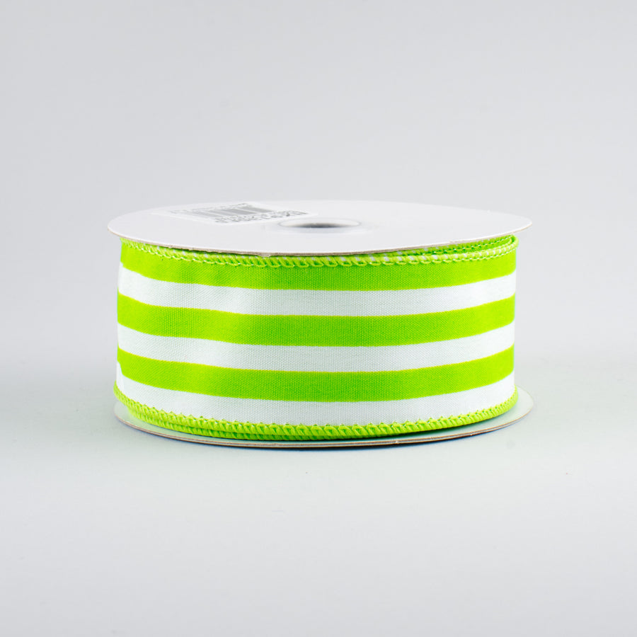 1.5" Vertical Stripe Ribbon: Lime Green & White (10 Yards)