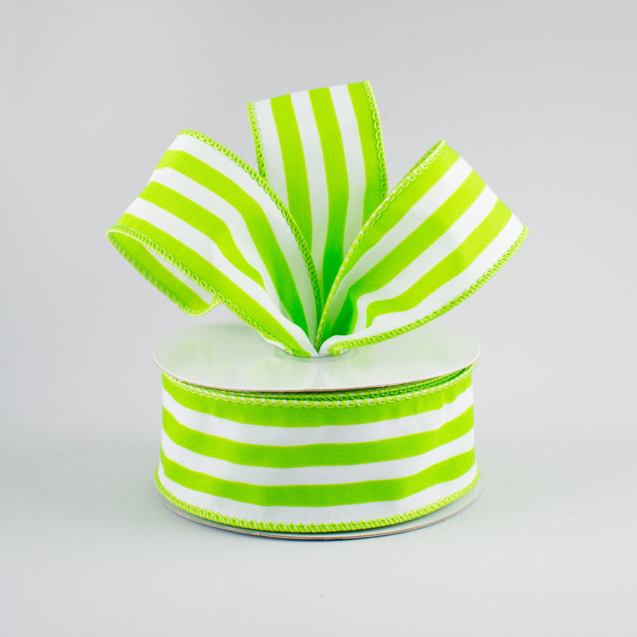 1.5" Vertical Stripe Ribbon: Lime Green & White (10 Yards)