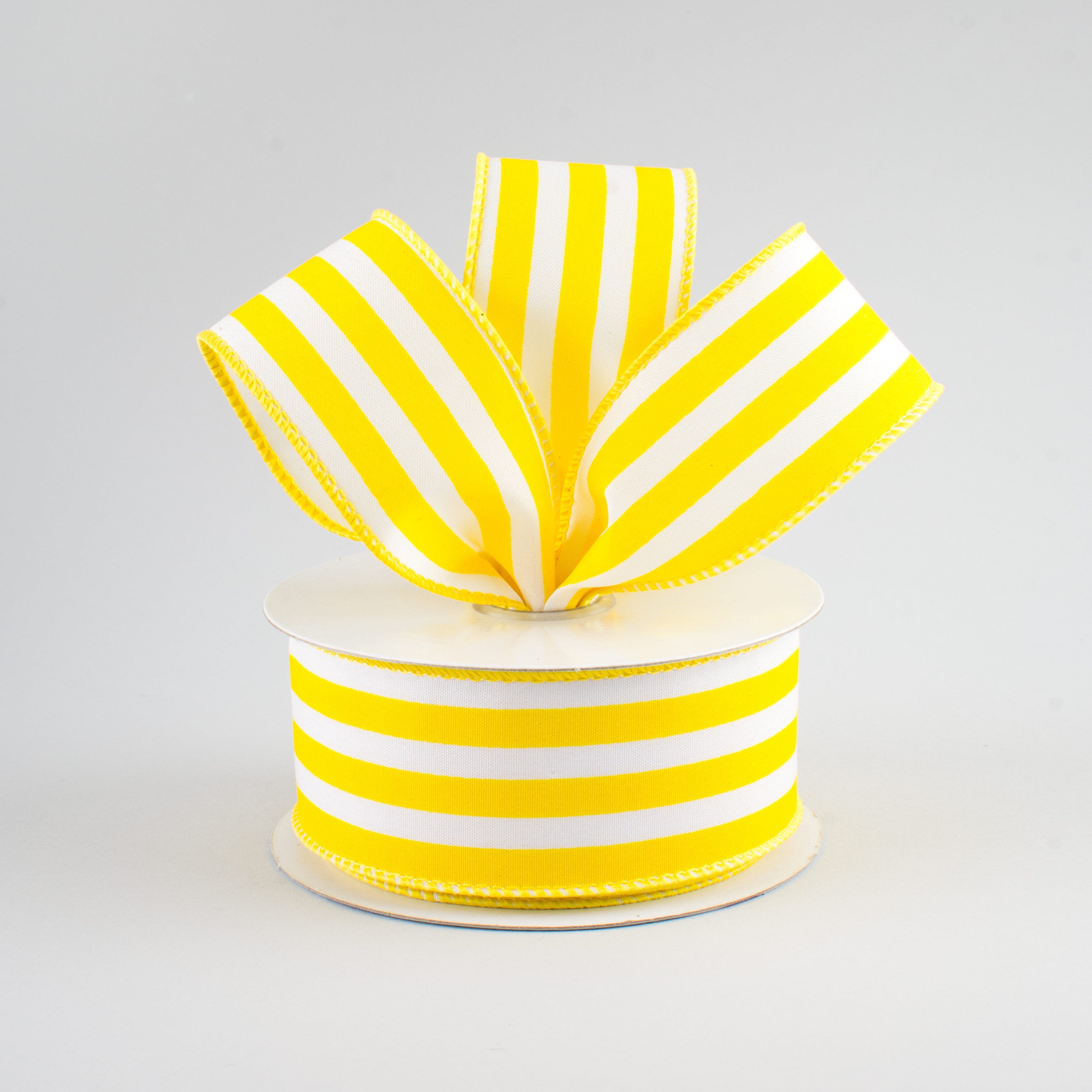 1.5" Vertical Stripe Ribbon: Yellow & White (10 Yards)