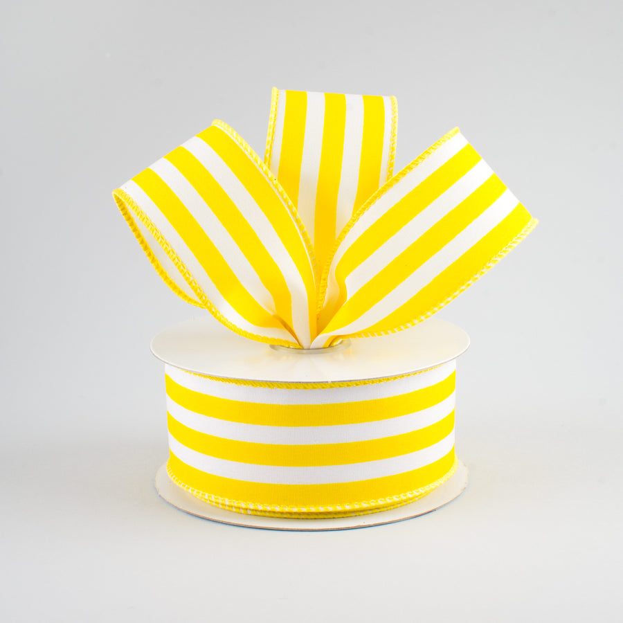 1.5" Vertical Stripe Ribbon: Yellow & White (10 Yards)