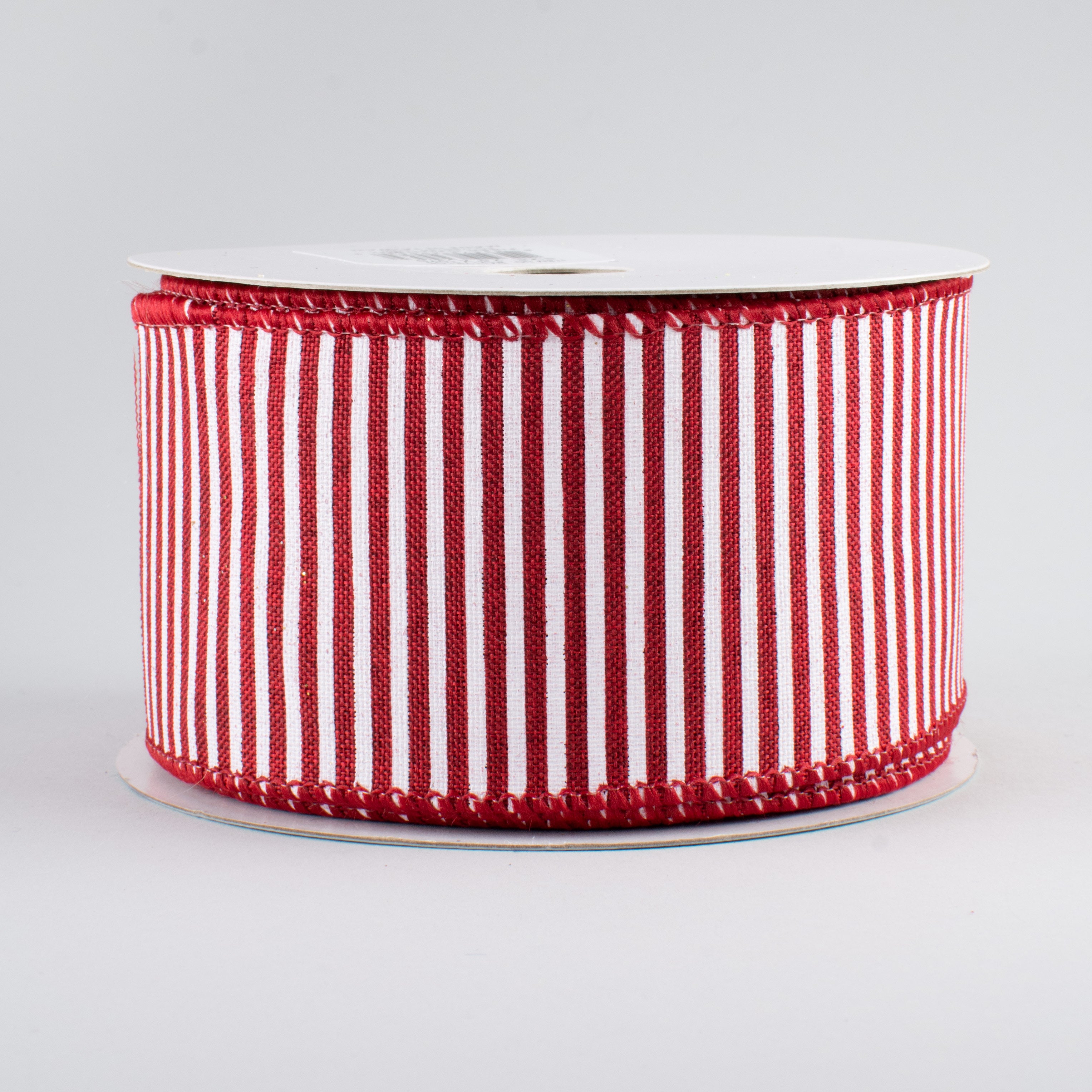 2.5" Royal Canvas Pinstripe Ribbon: Burgundy & White (10 Yards)