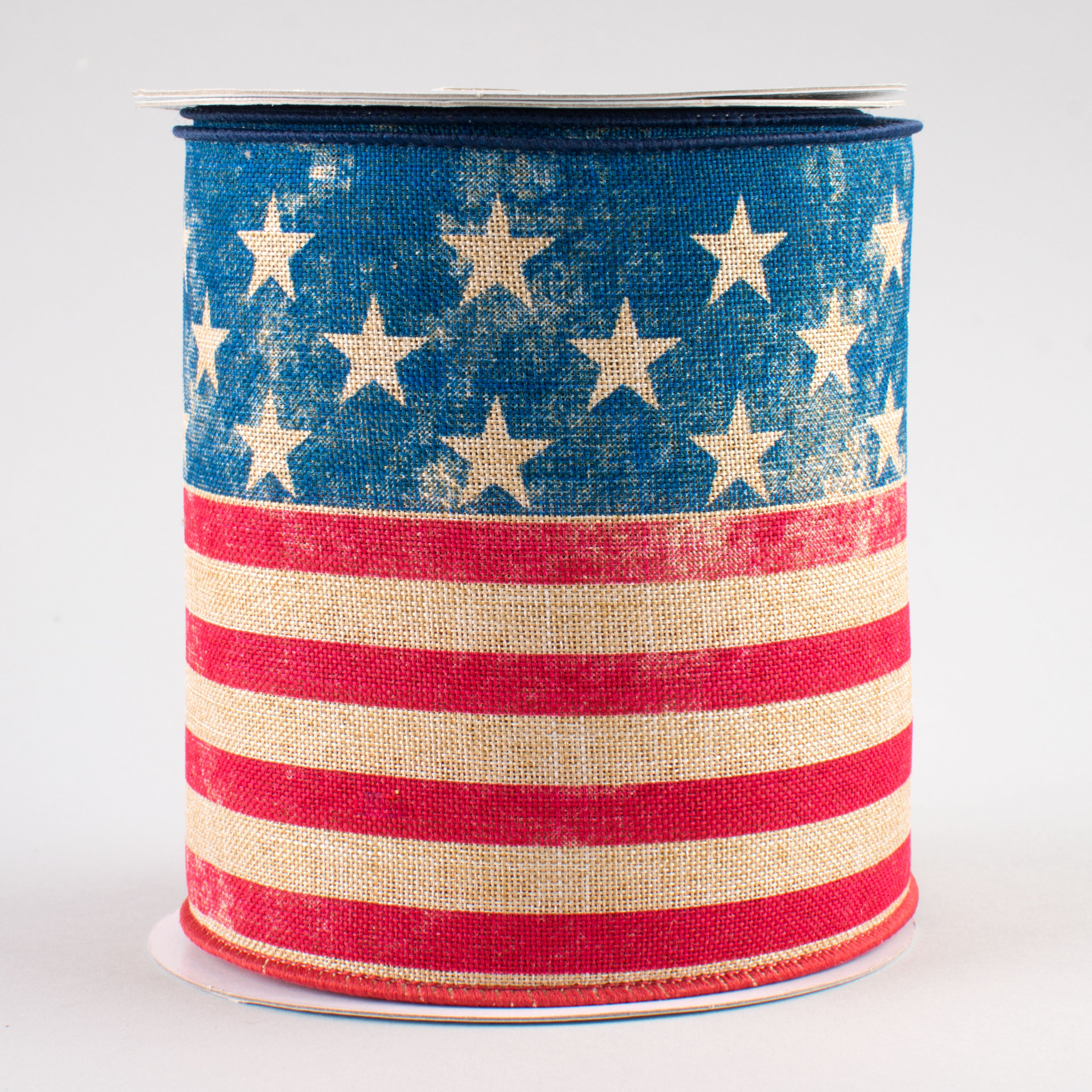 4" Stars & Stripes Flag Ribbon: Tan, Red & Blue (10 Yards)