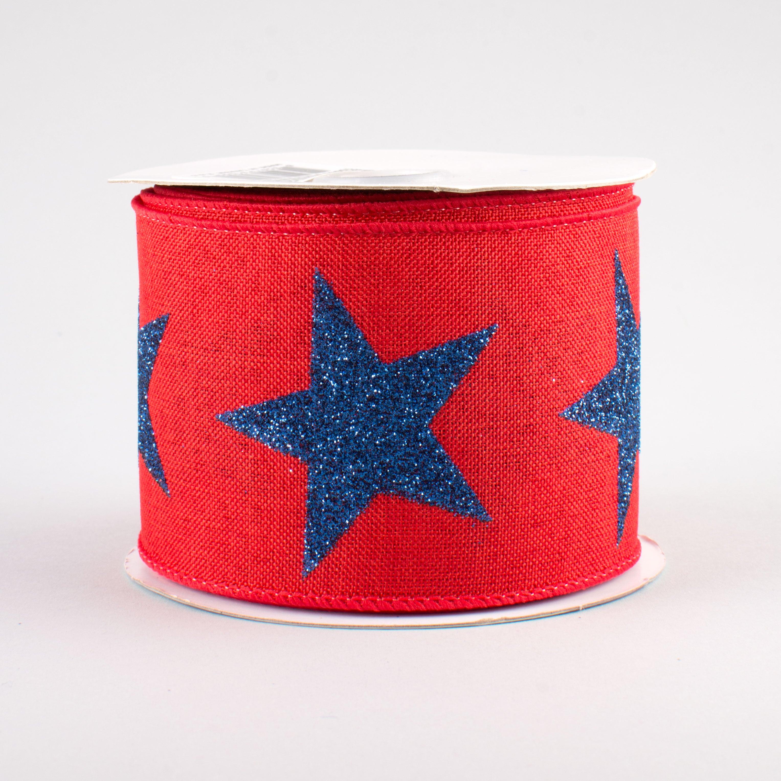 2.5" Bold Glitter Star Ribbon: Red & Navy Blue (10 Yards)
