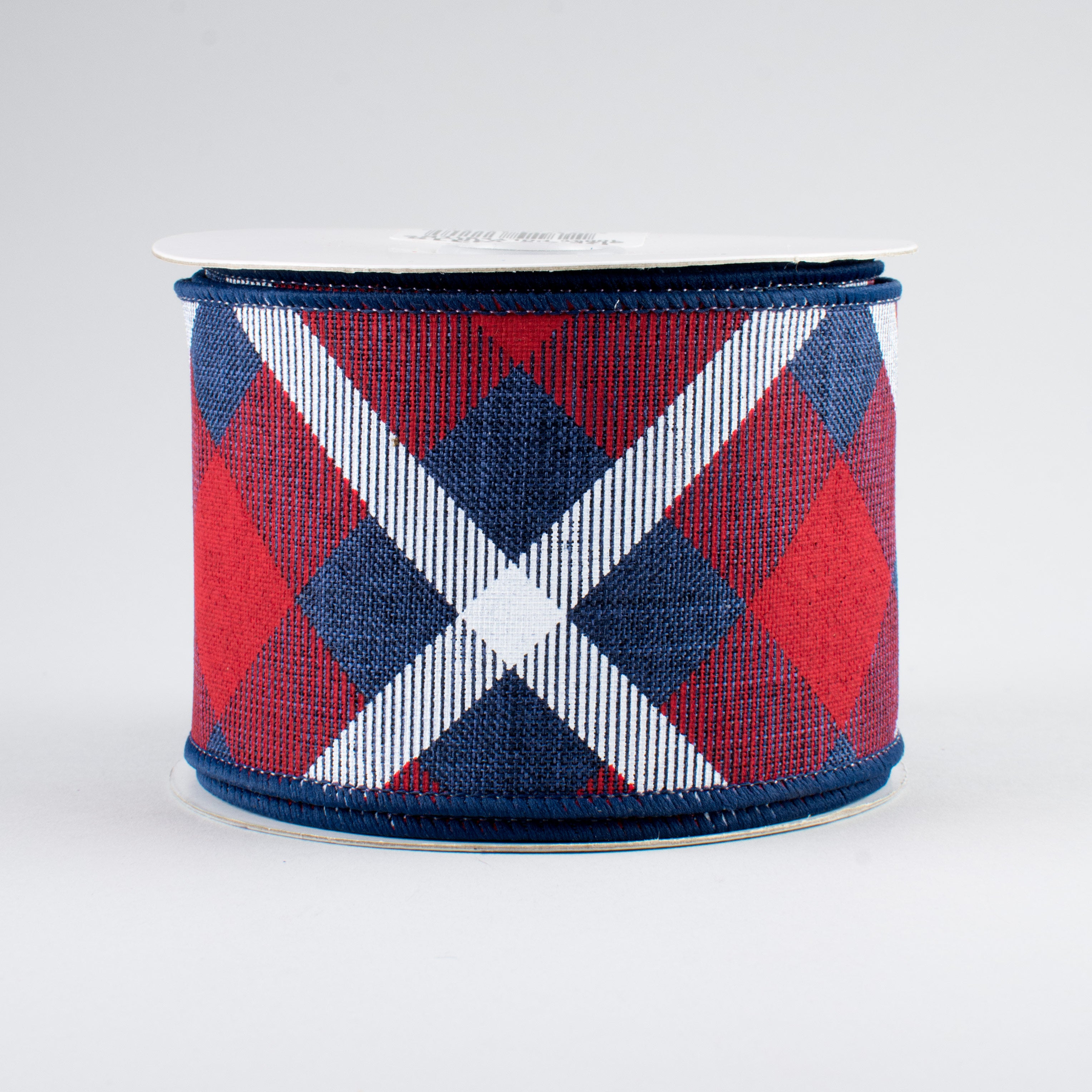 2.5" Printed Plaid Ribbon: Navy, Red, White (10 Yards)