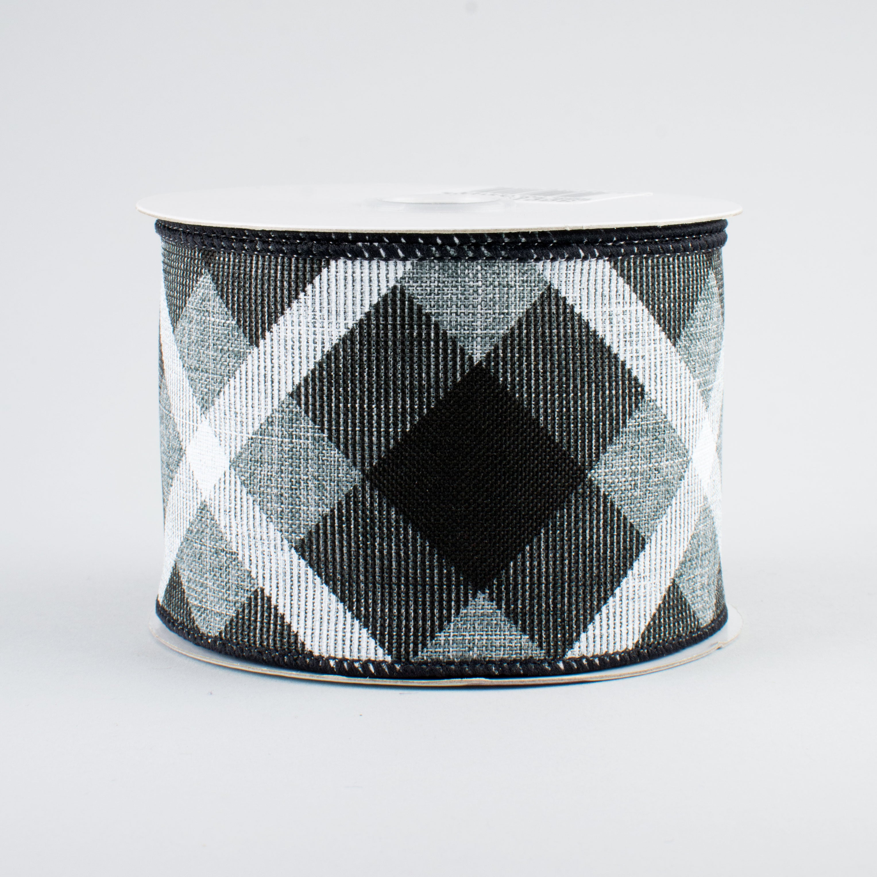 2.5" Printed Plaid Ribbon: Grey, Black, White (10 Yards)