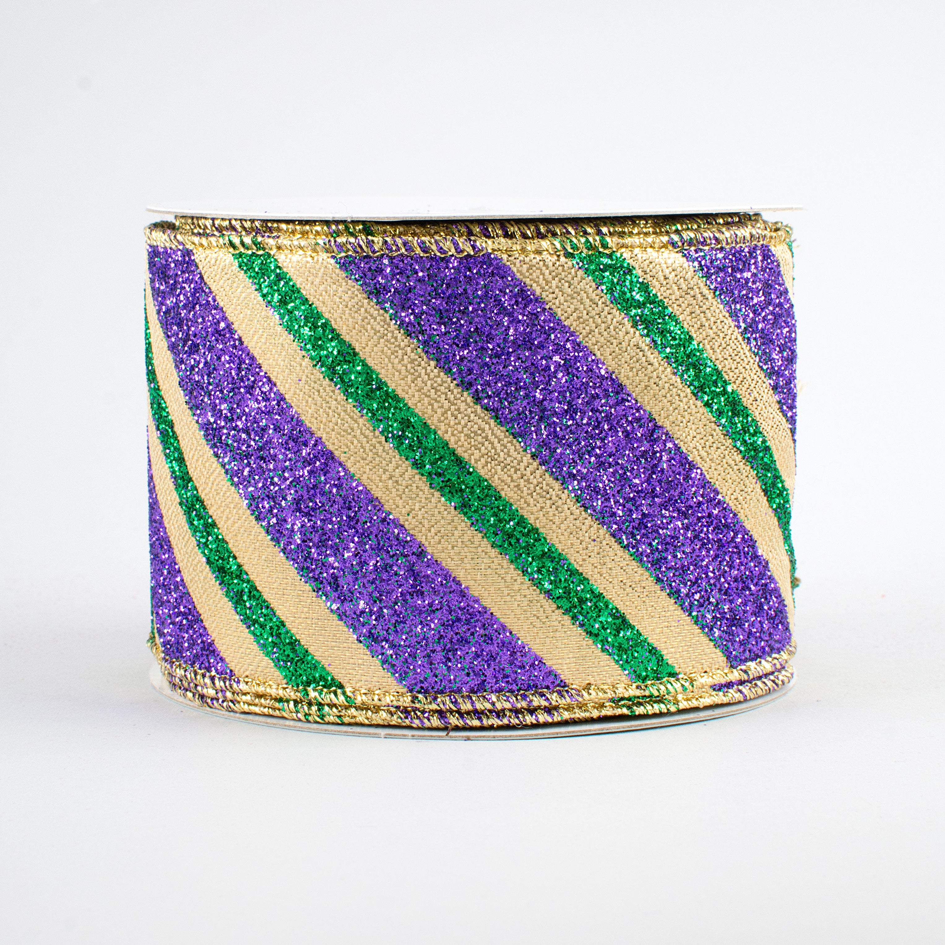2.5" Diagonal Glitter Stripe: Mardi Gras (10 Yards)