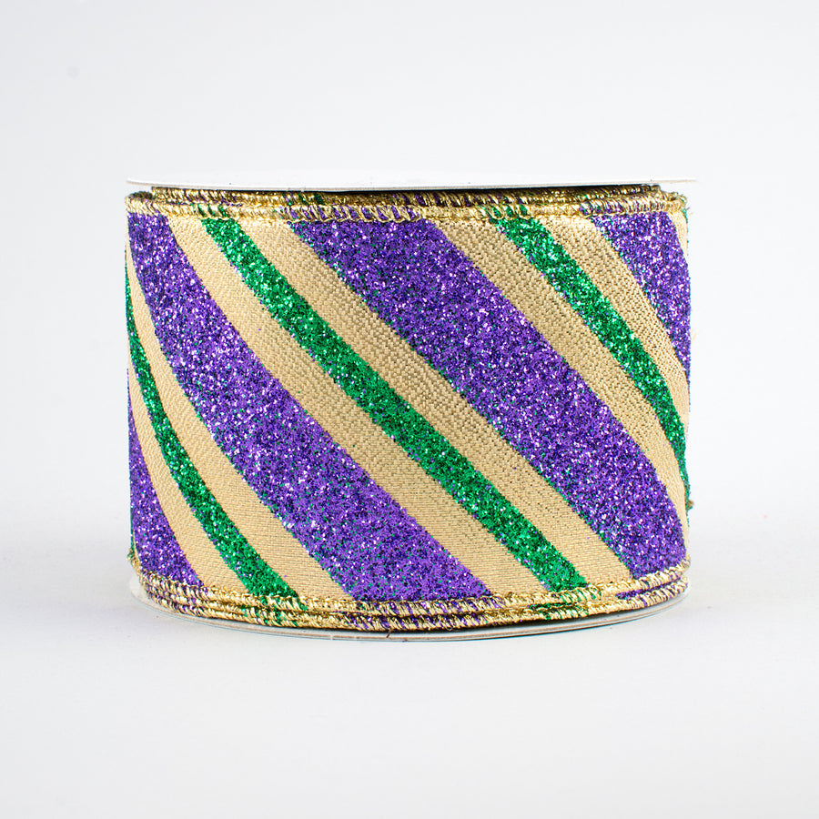 2.5" Diagonal Glitter Stripe: Mardi Gras (10 Yards)