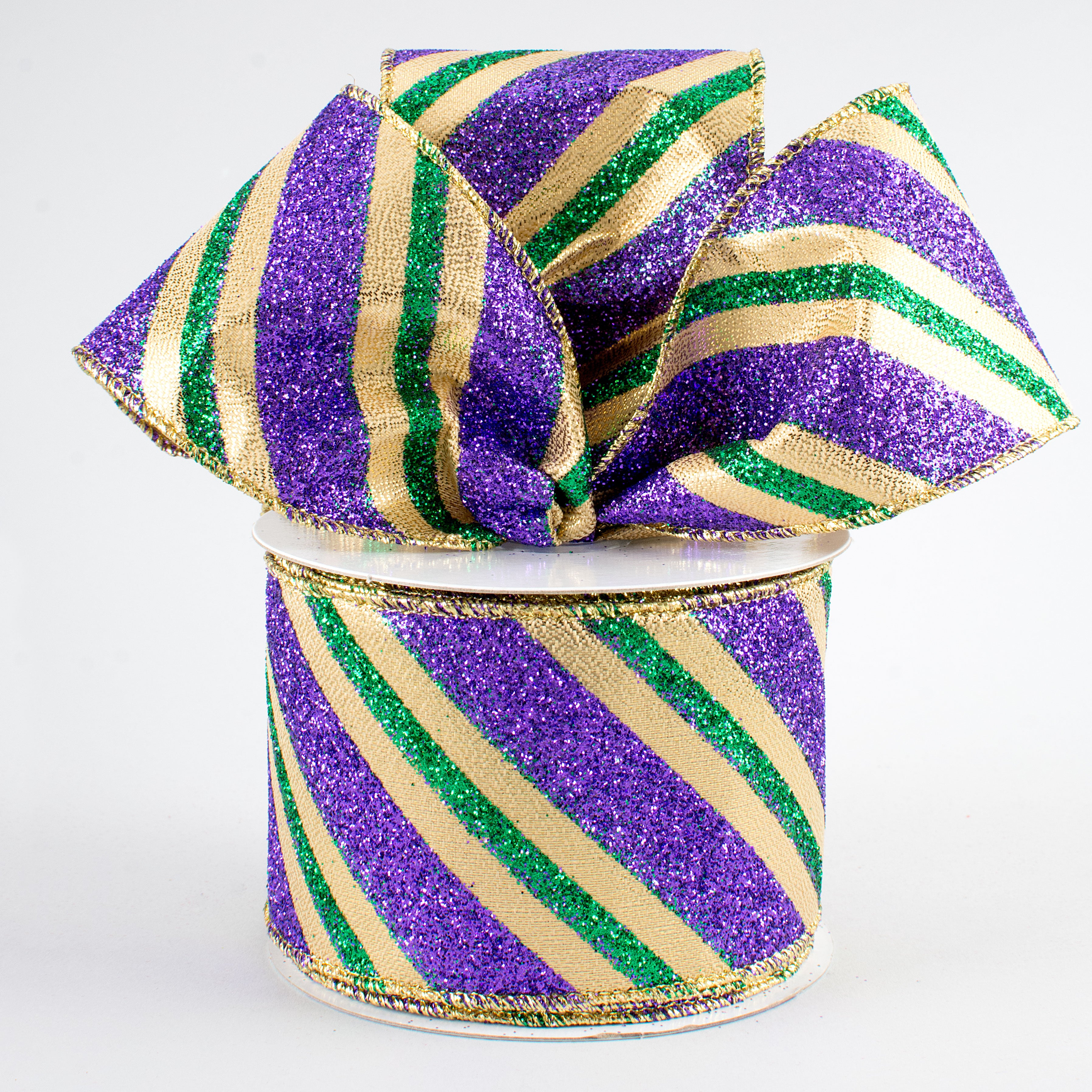 2.5" Diagonal Glitter Stripe: Mardi Gras (10 Yards)