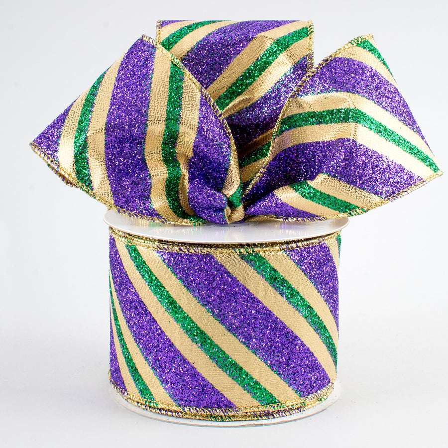 2.5" Diagonal Glitter Stripe: Mardi Gras (10 Yards)