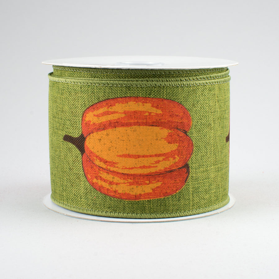 2.5" Orange Pumpkin Ribbon: Moss (10 Yards)