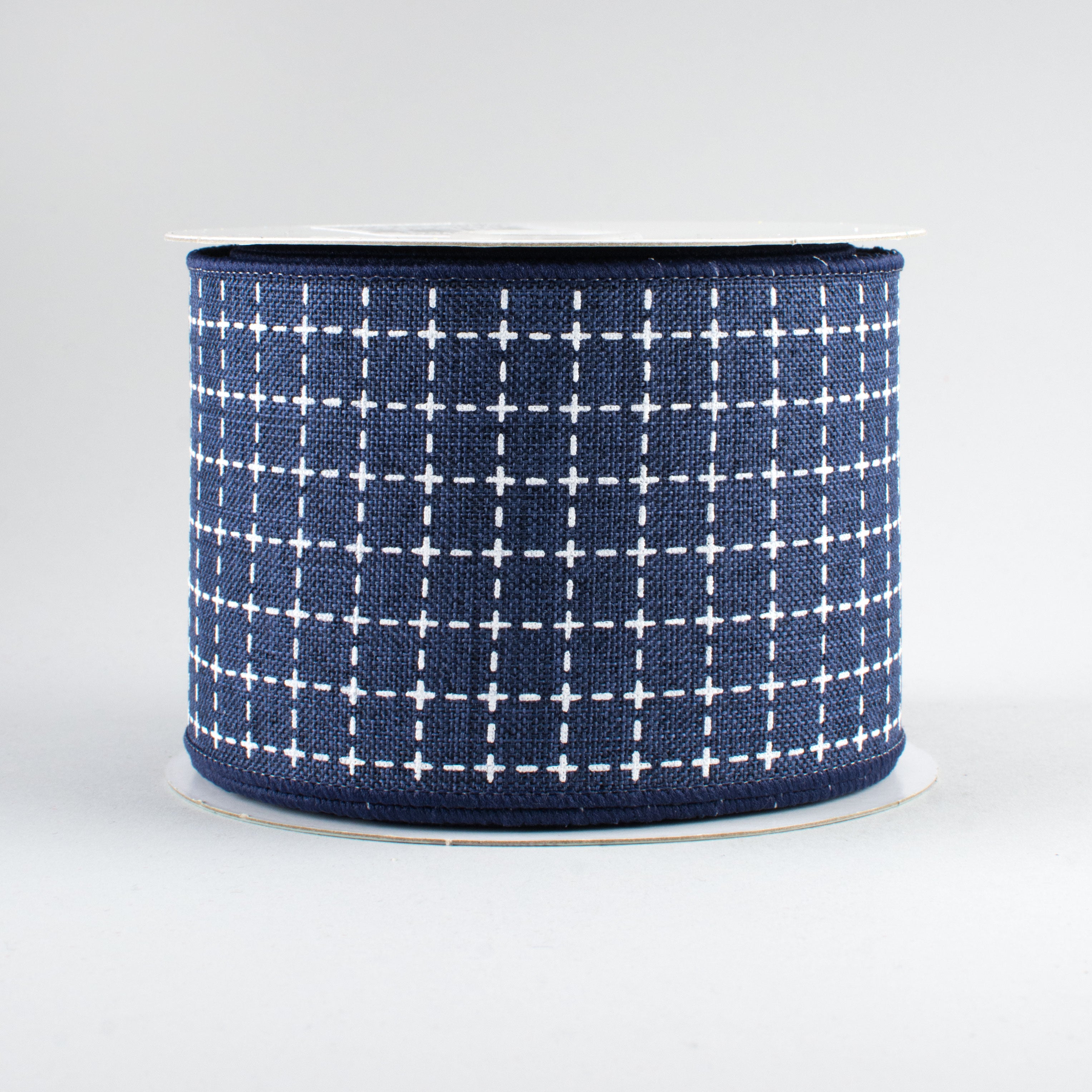 2.5" Stitched Squares Ribbon: Navy Blue & White (10 Yards)