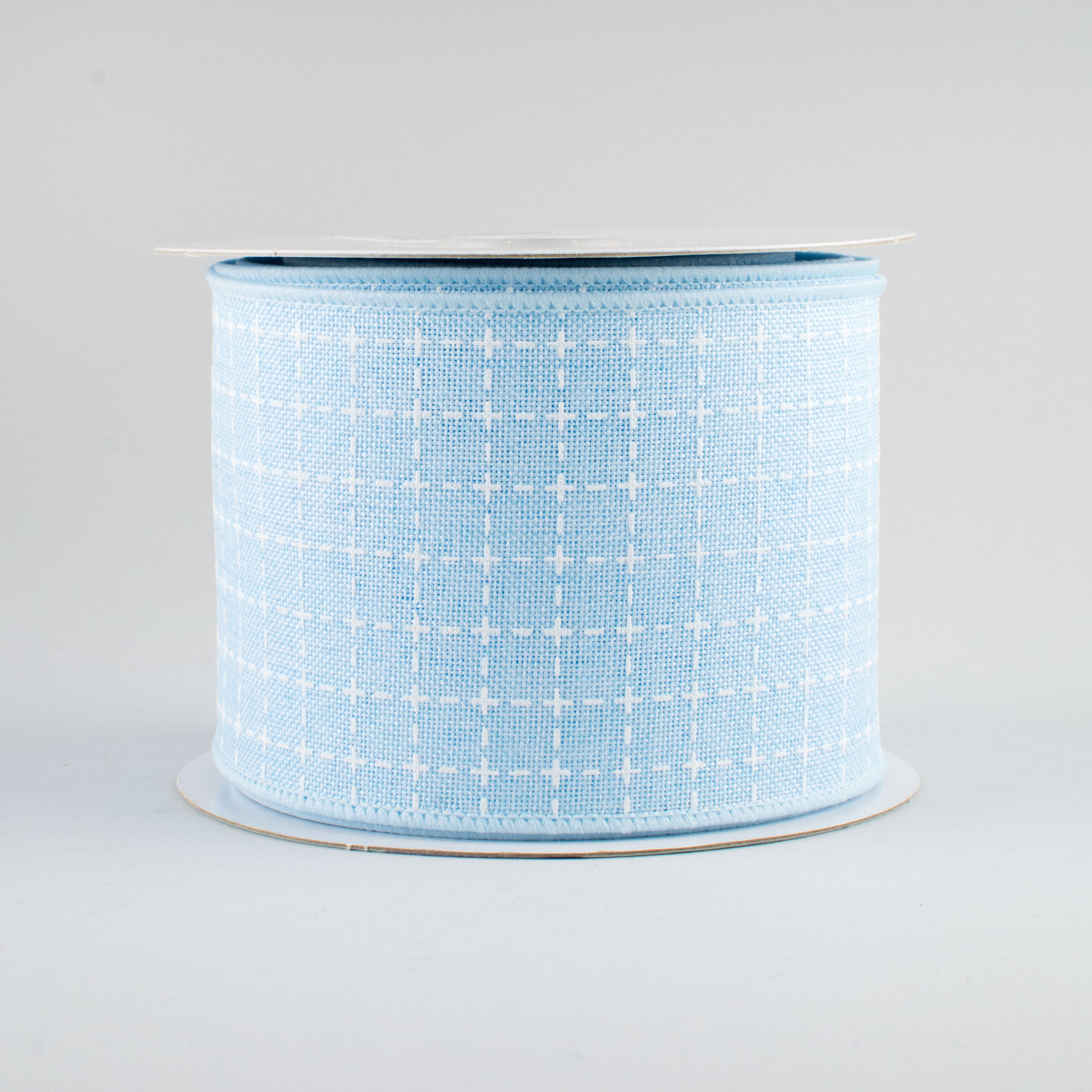 2.5" Stitched Squares Ribbon: Pale Blue & White (10 Yards)