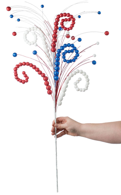 34" Curly Ball Spray: Red, White, Blue
