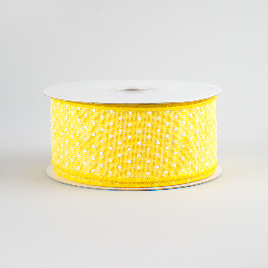 1.5" Swiss Dots Ribbon: Yellow & White (10 Yards)