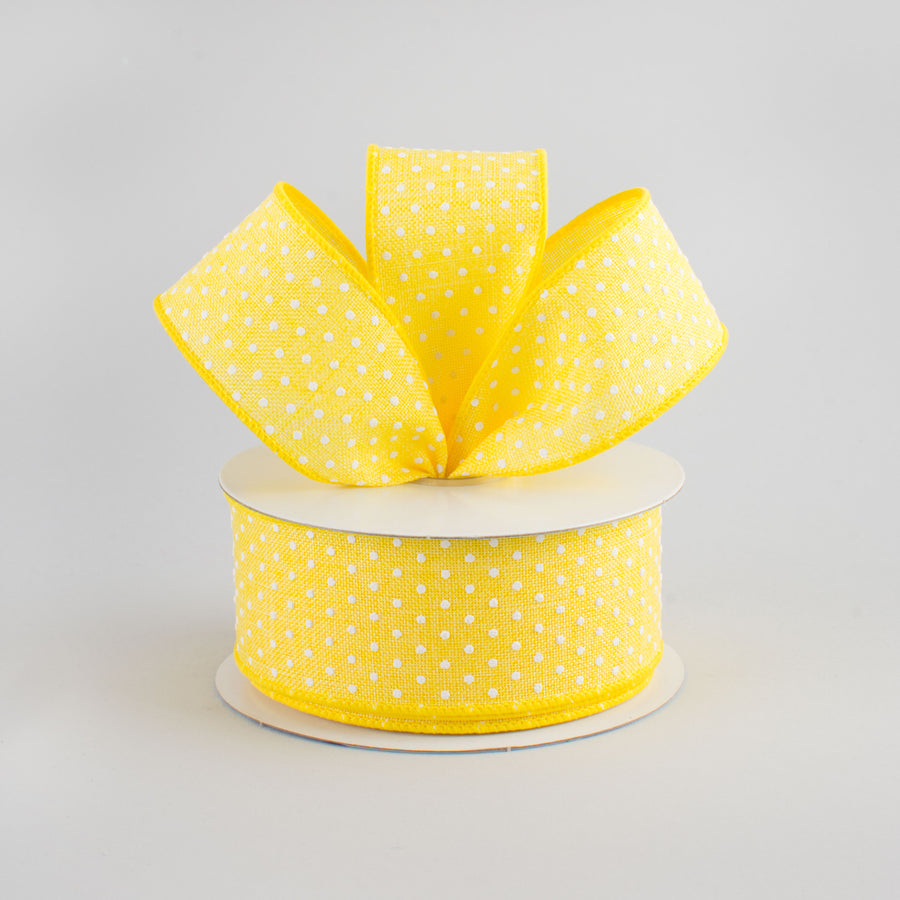 1.5" Swiss Dots Ribbon: Yellow & White (10 Yards)