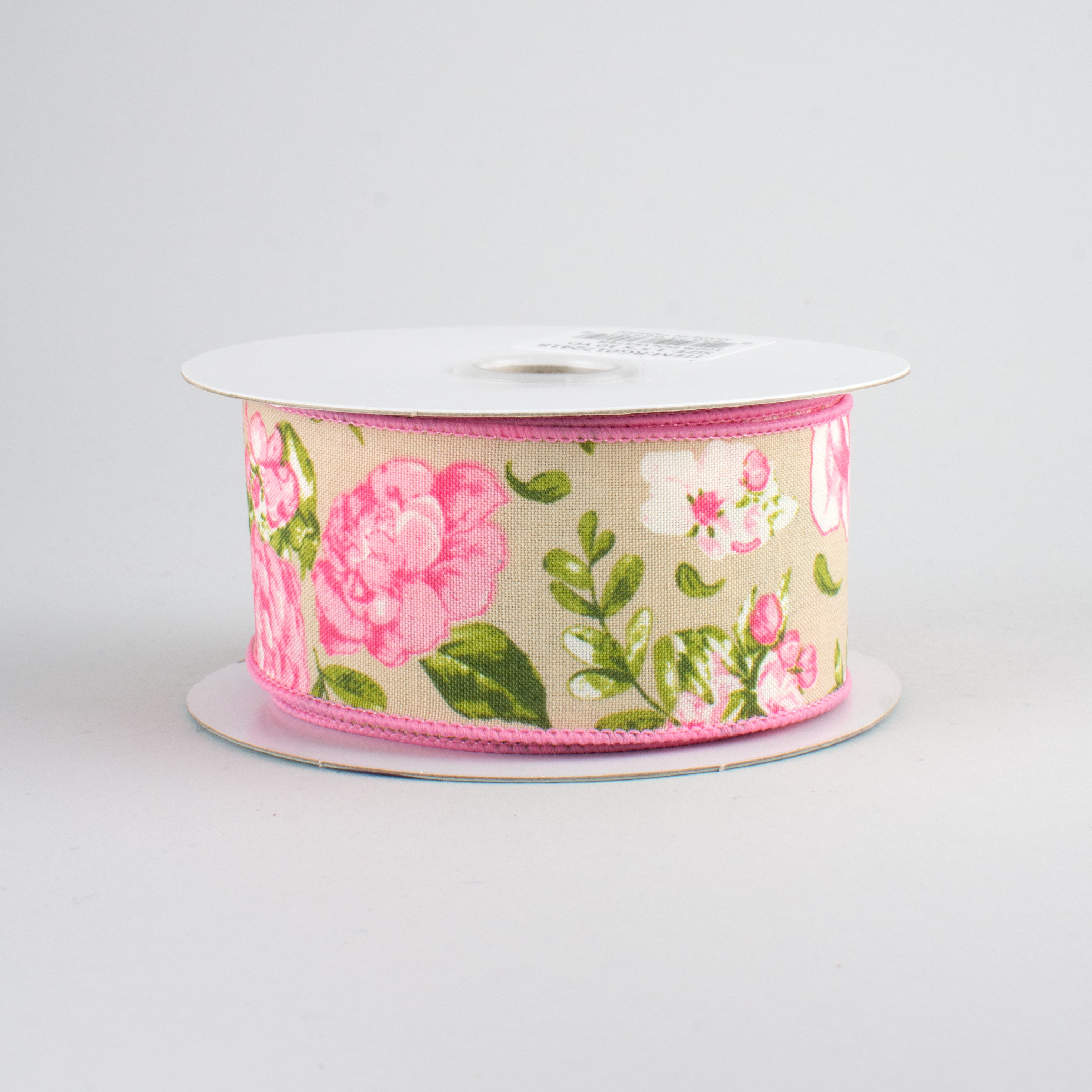 1.5" Rose Floral Ribbon: Natural (10 Yards)
