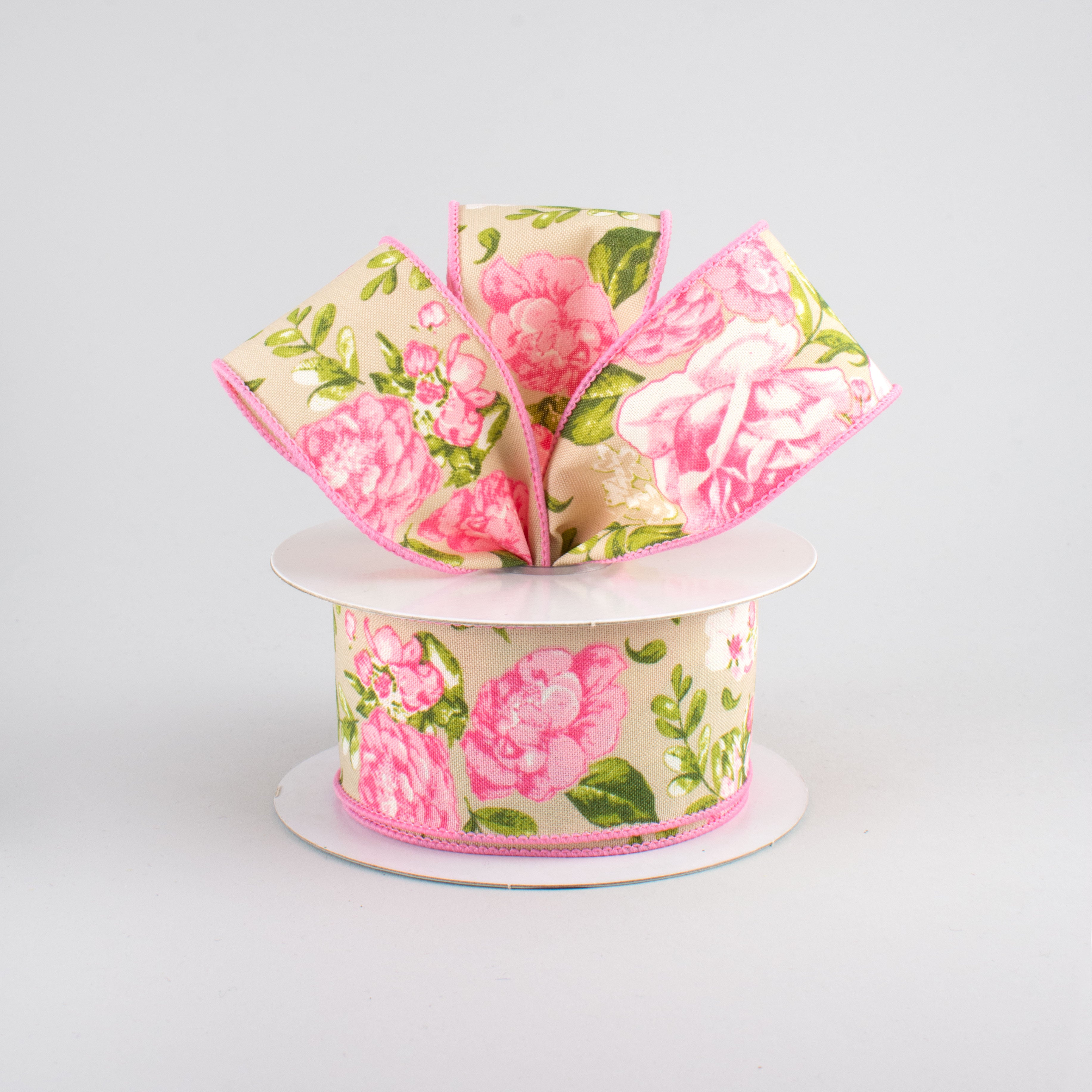 1.5" Rose Floral Ribbon: Natural (10 Yards)