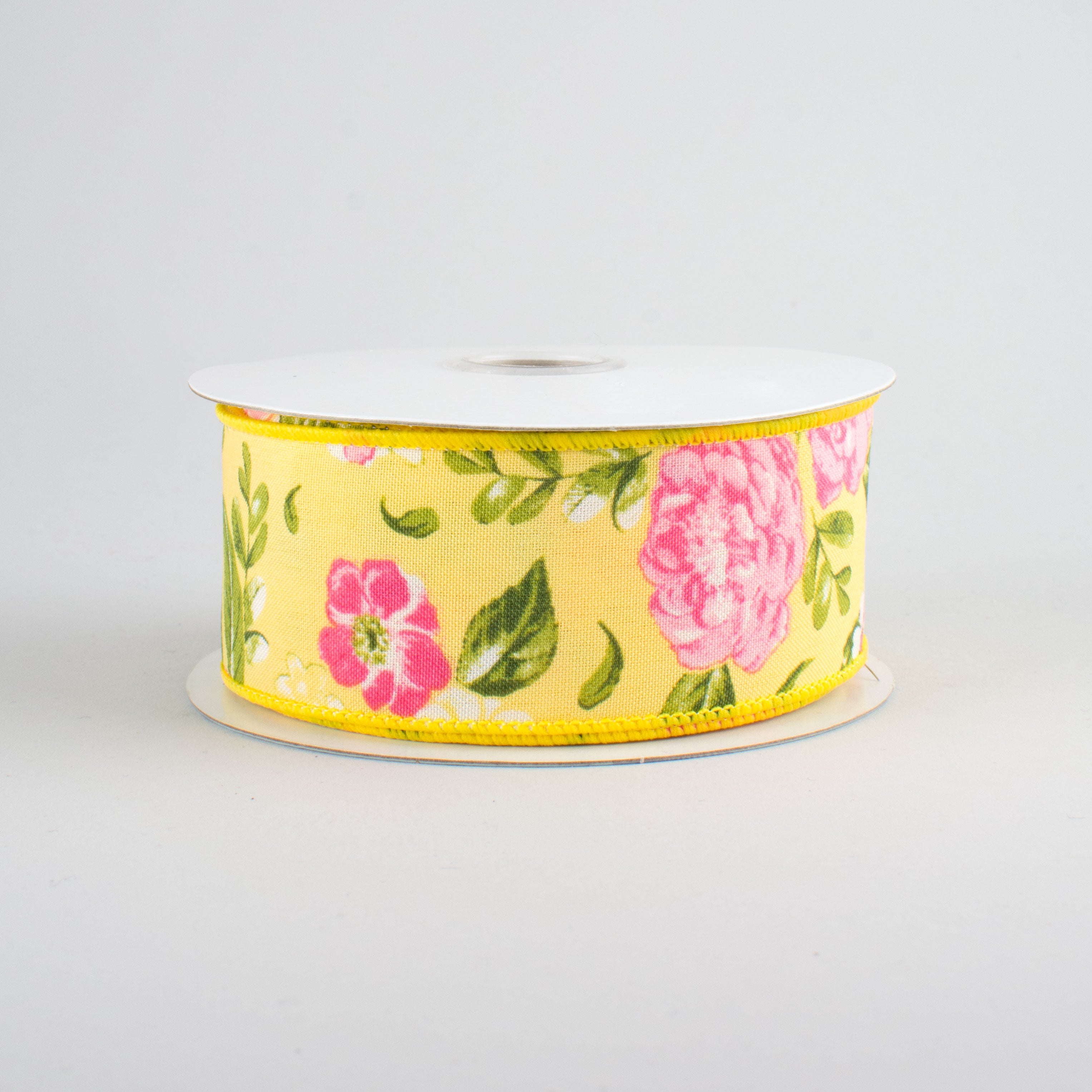 1.5" Rose Floral Ribbon: Yellow (10 Yards)