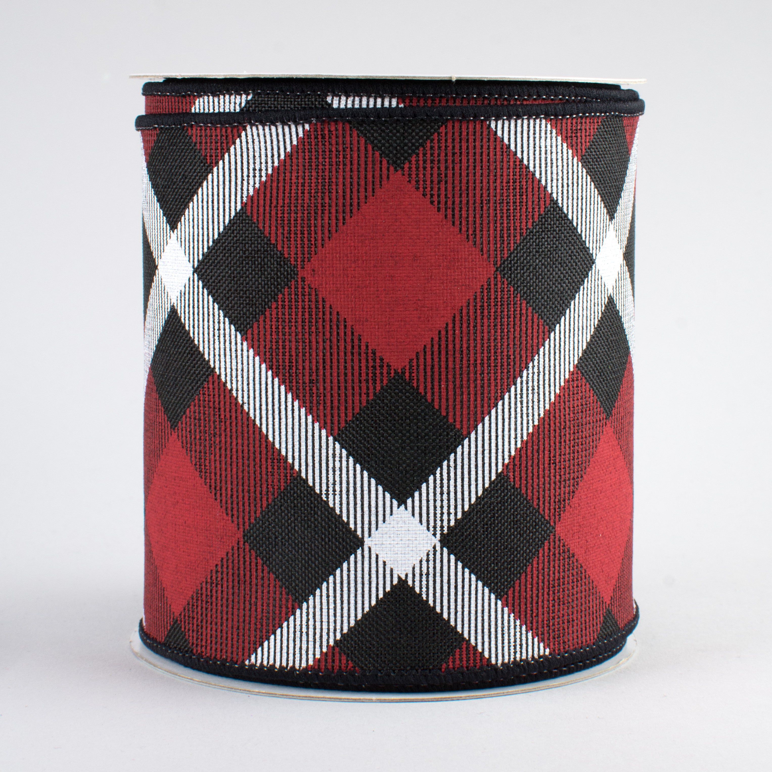 4" Printed Plaid Ribbon: Black, Red, White (10 Yards)