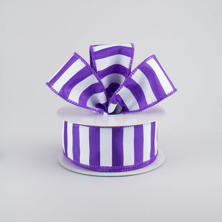 1.5" Medium Stripe Ribbon: Purple & White (10 Yards)