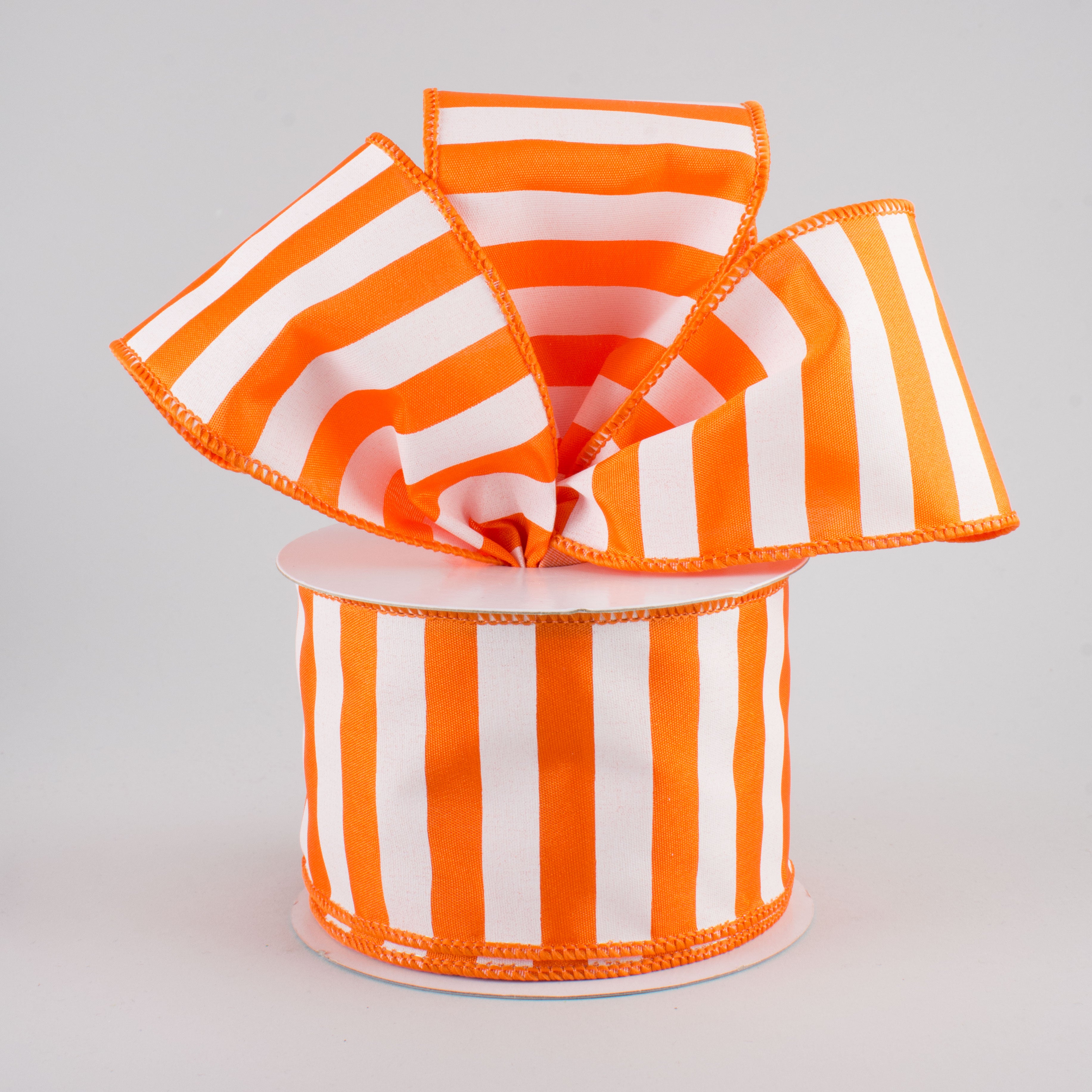 2.5" Medium Stripe Ribbon: Orange & White (10 Yards)