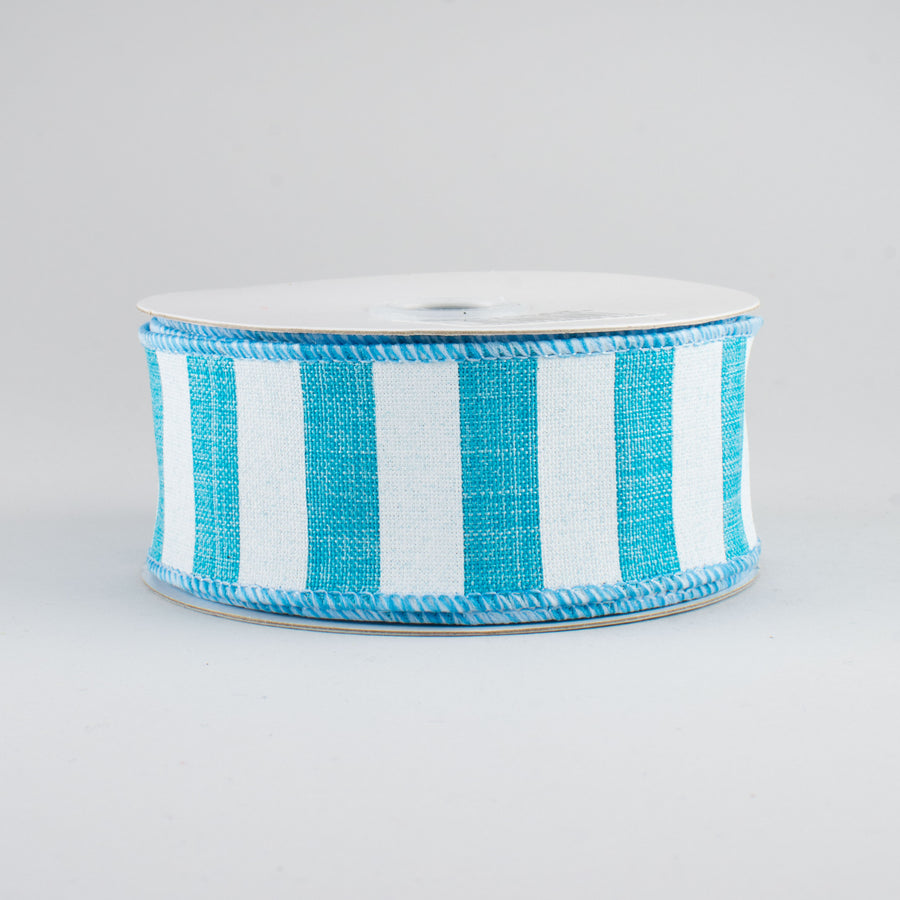 1.5" Horizontal Stripe Ribbon: Turquoise & White (10 Yards)