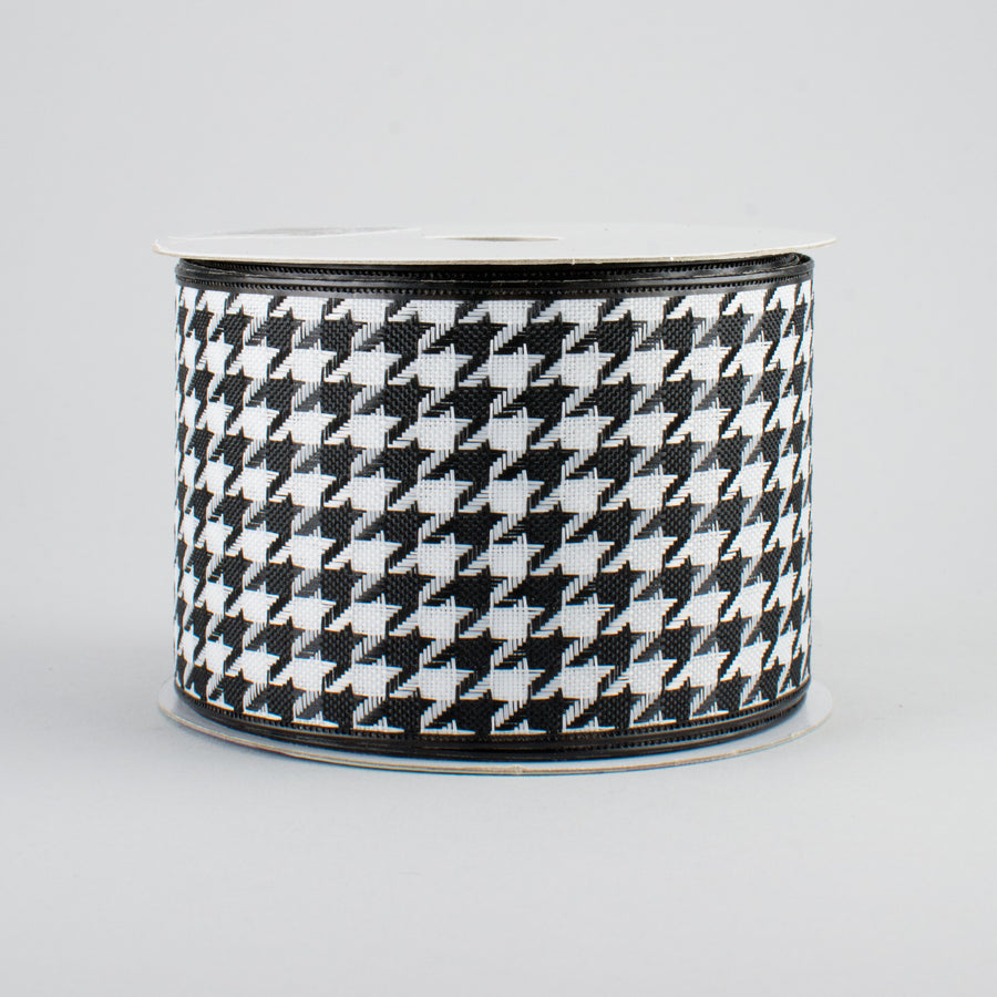 2.5" Large Houndstooth Ribbon: Black & White (10 Yards)
