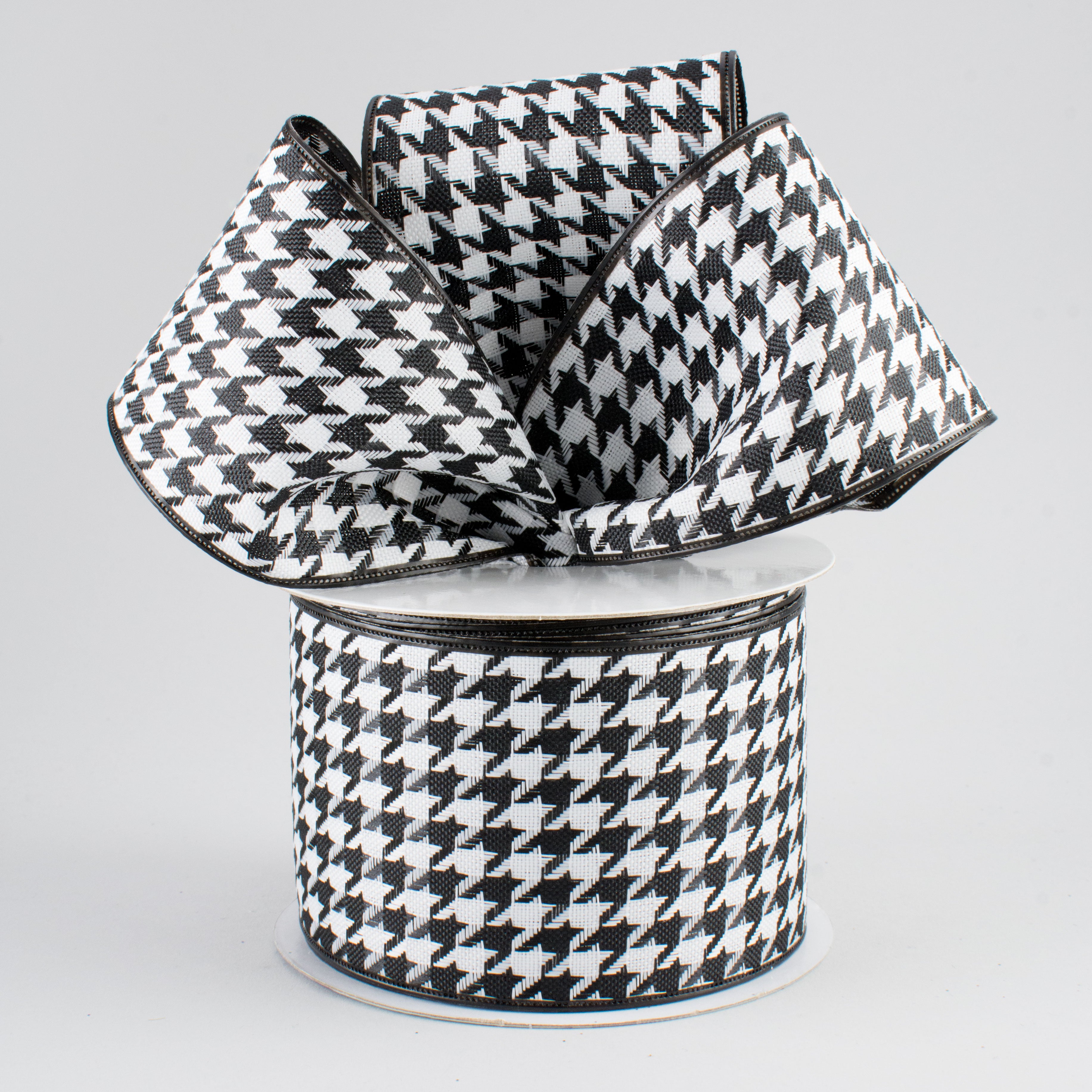 2.5" Large Houndstooth Ribbon: Black & White (10 Yards)