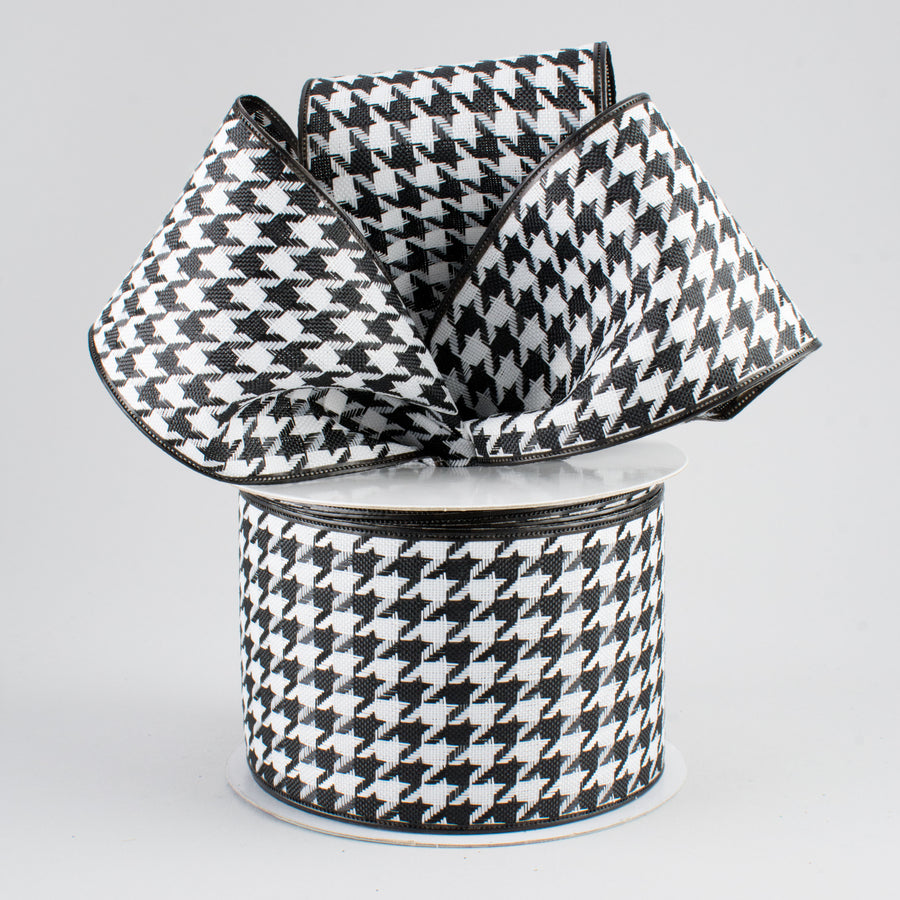2.5" Large Houndstooth Ribbon: Black & White (10 Yards)