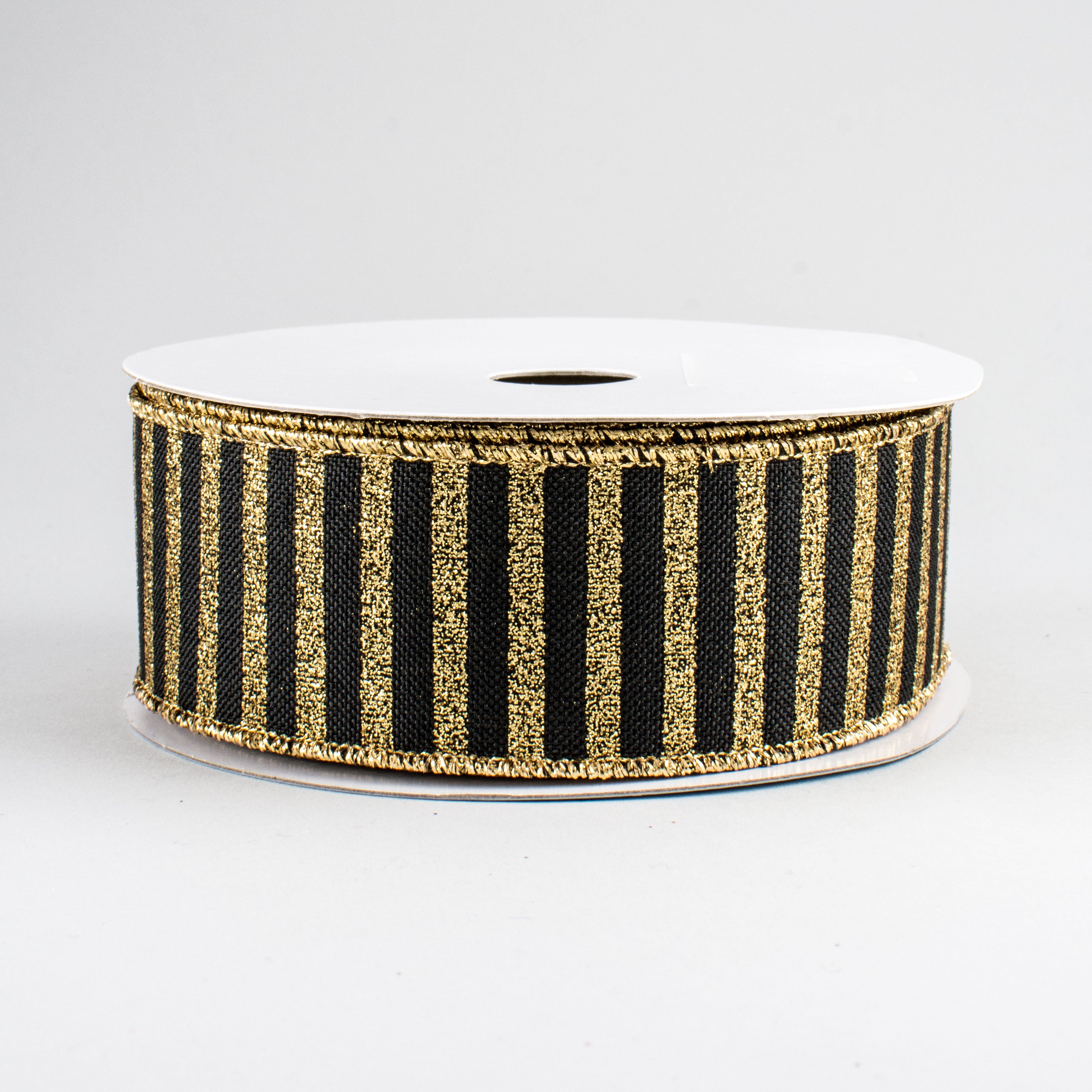 1.5" Glitter Stripe Canvas Ribbon: Black & Gold (10 Yards)