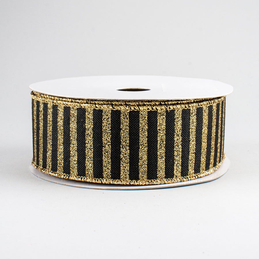 1.5" Glitter Stripe Canvas Ribbon: Black & Gold (10 Yards)