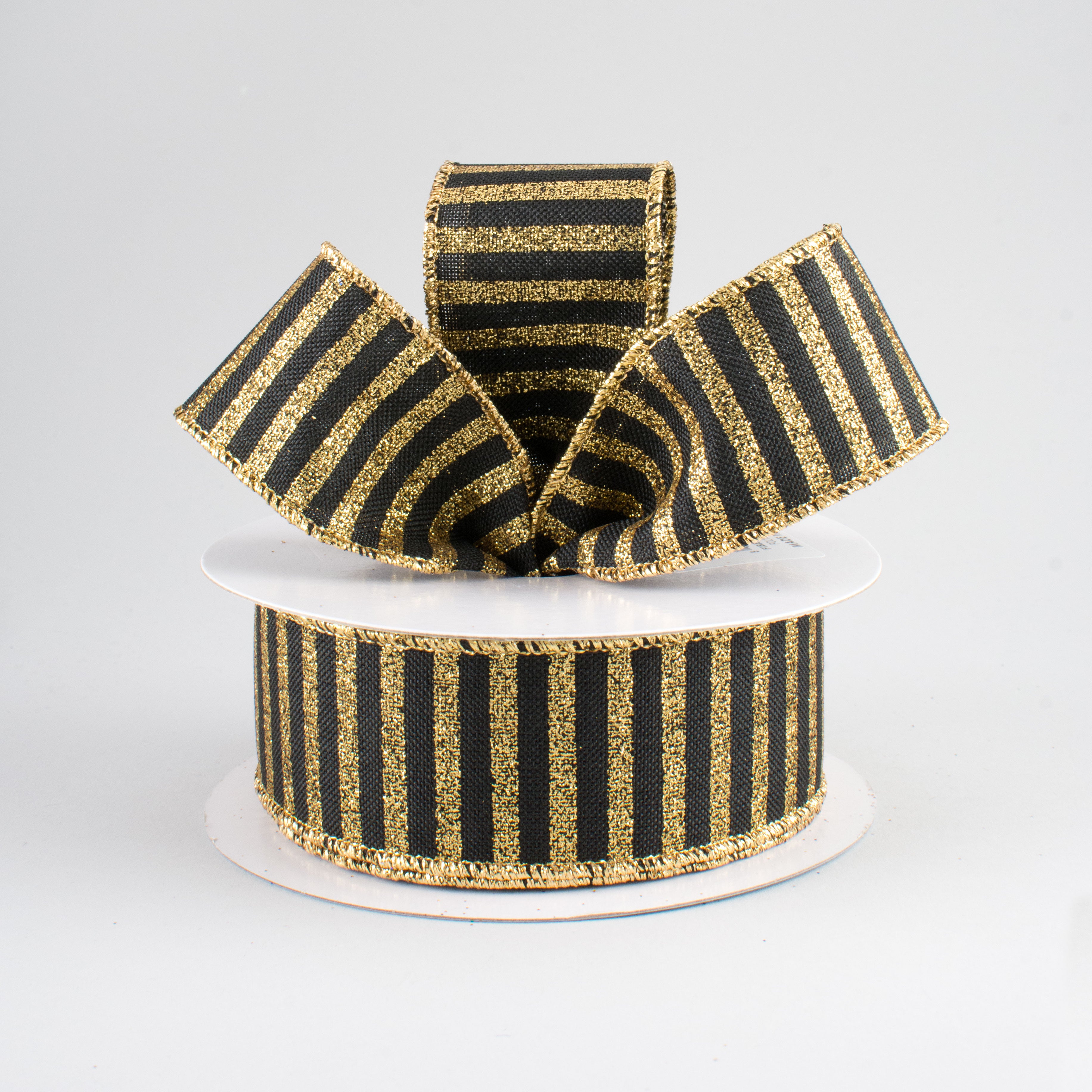 1.5" Glitter Stripe Canvas Ribbon: Black & Gold (10 Yards)