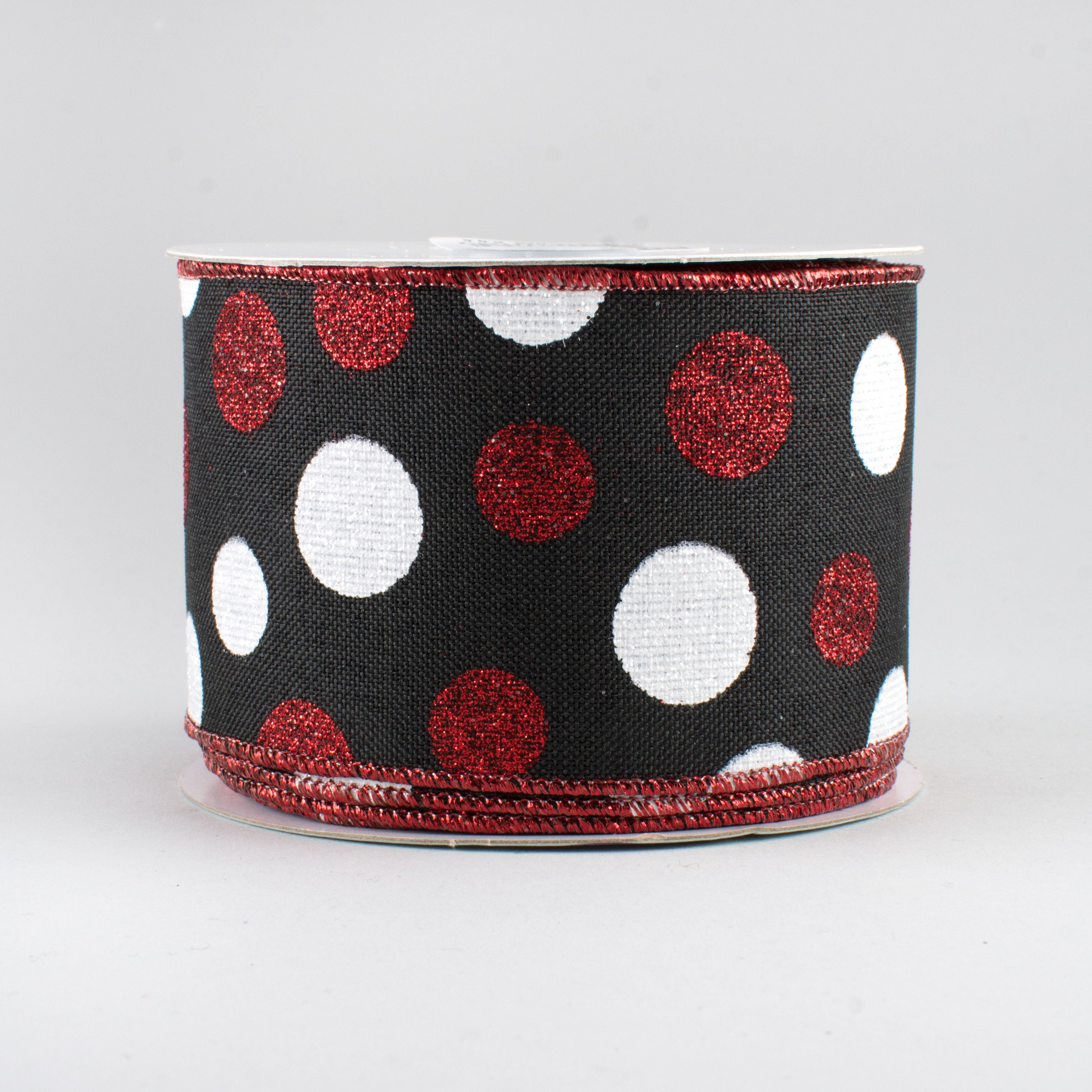 2.5" Multi Glitter Dots Ribbon: Black, Red, White (10 Yards)