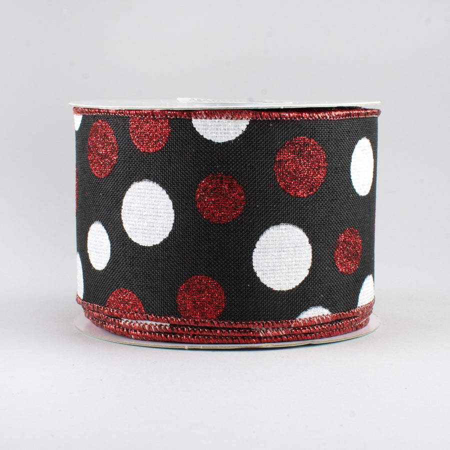 2.5" Multi Glitter Dots Ribbon: Black, Red, White (10 Yards)