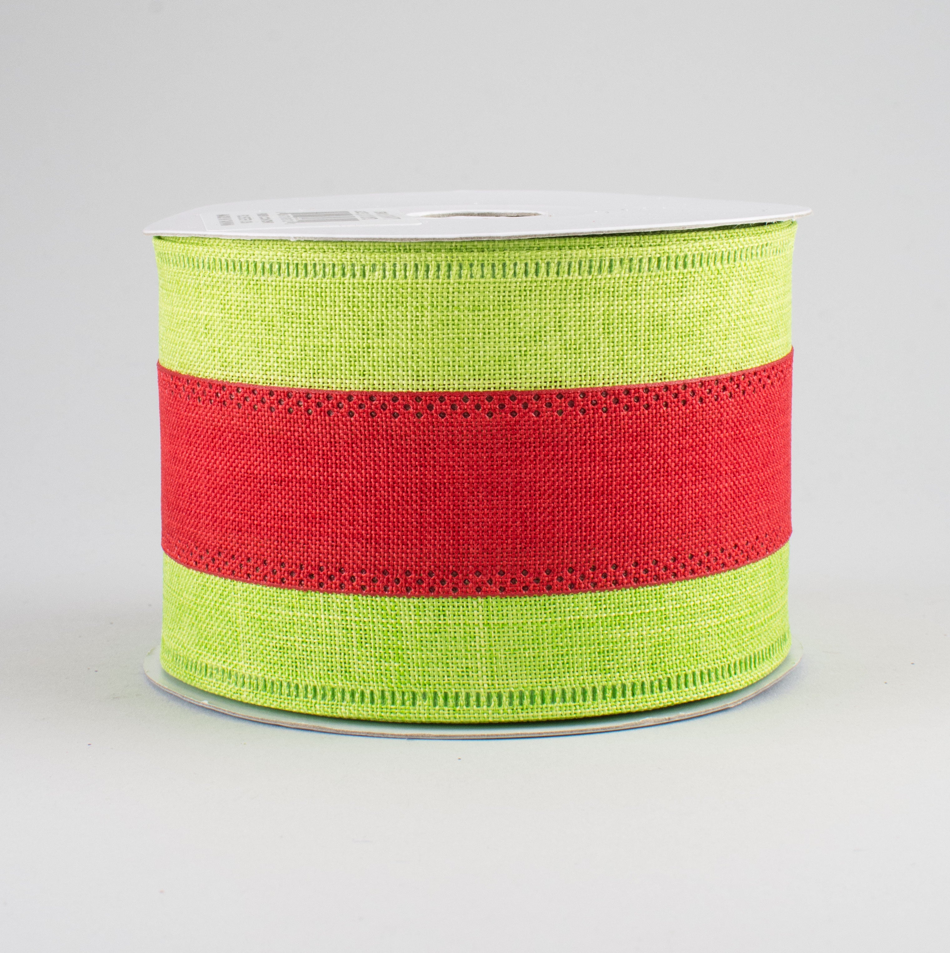 2.5" Tricolor Striped Ribbon: Lime & Red (10 Yards)