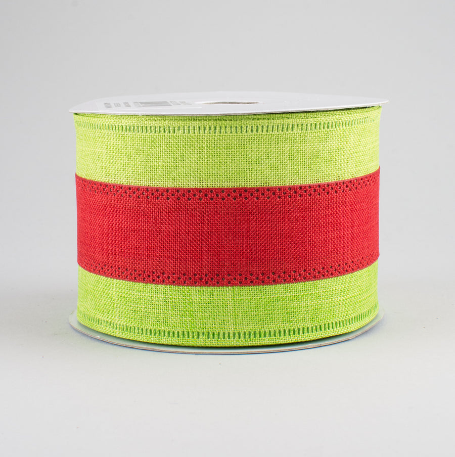2.5" Tricolor Striped Ribbon: Lime & Red (10 Yards)