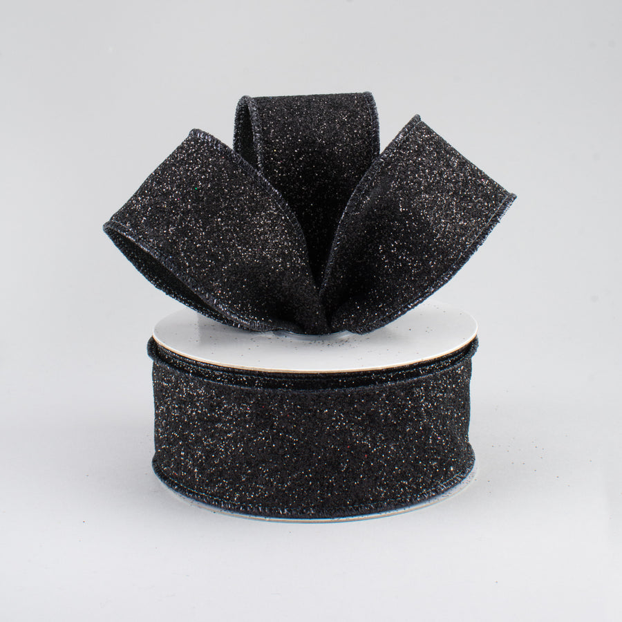 1.5" Glitter On Fabric Ribbon: Black (10 Yards)