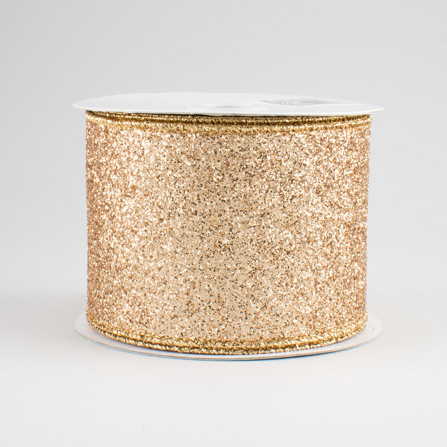 2.5" Glitter On Metallic Ribbon: Champagne (10 Yards)