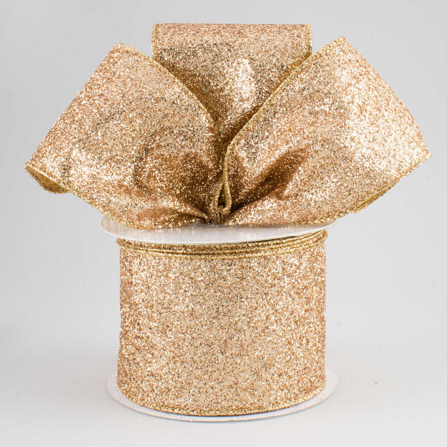 2.5" Glitter On Metallic Ribbon: Champagne (10 Yards)