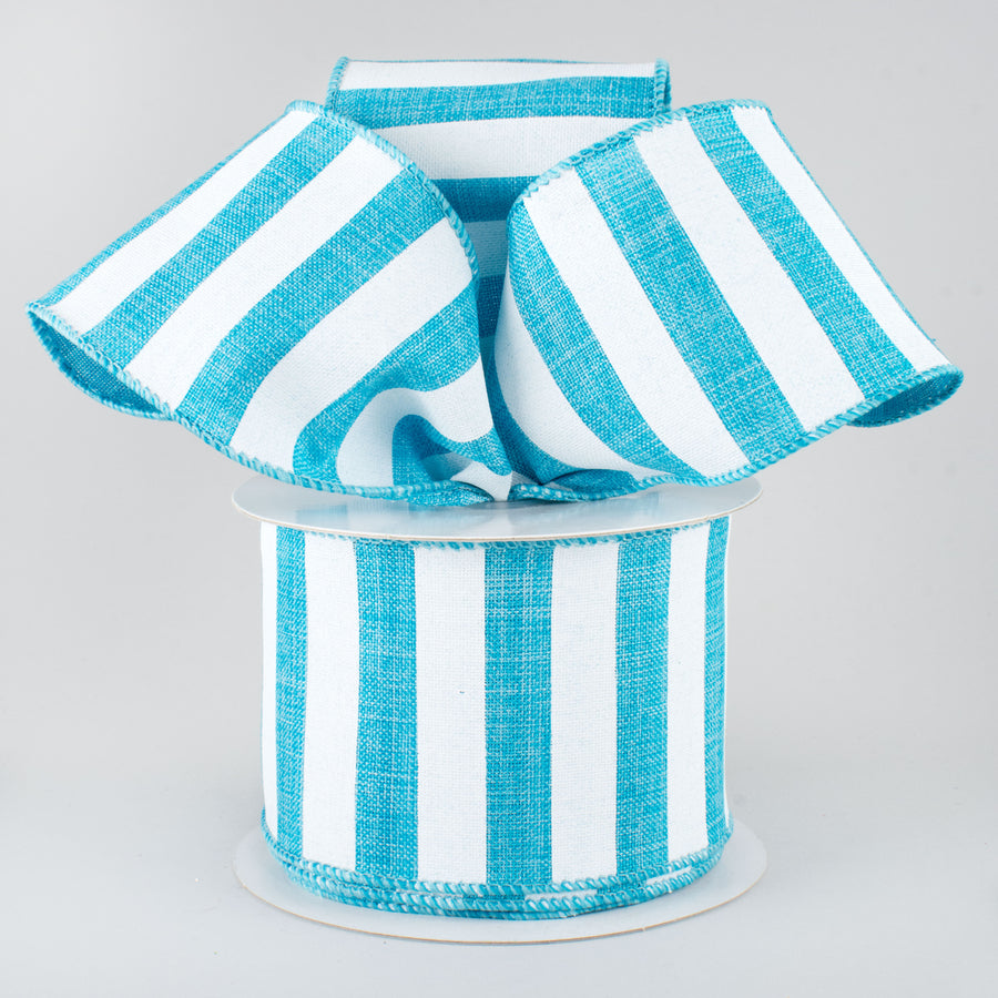2.5" Horizontal Stripe Ribbon: Turquoise & White (10 Yards)
