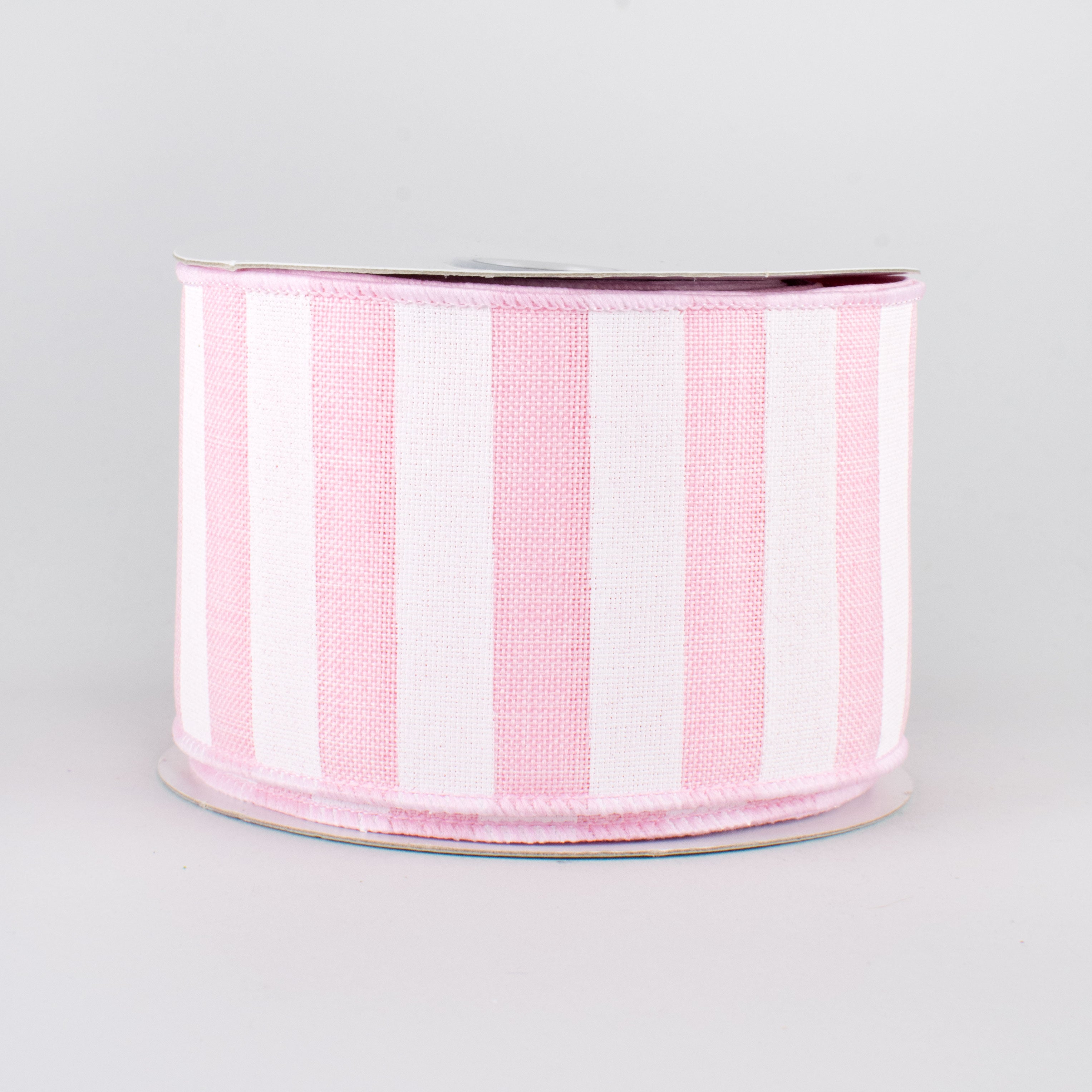 2.5" Horizontal Stripe Ribbon: Light Pink & White (10 Yards)