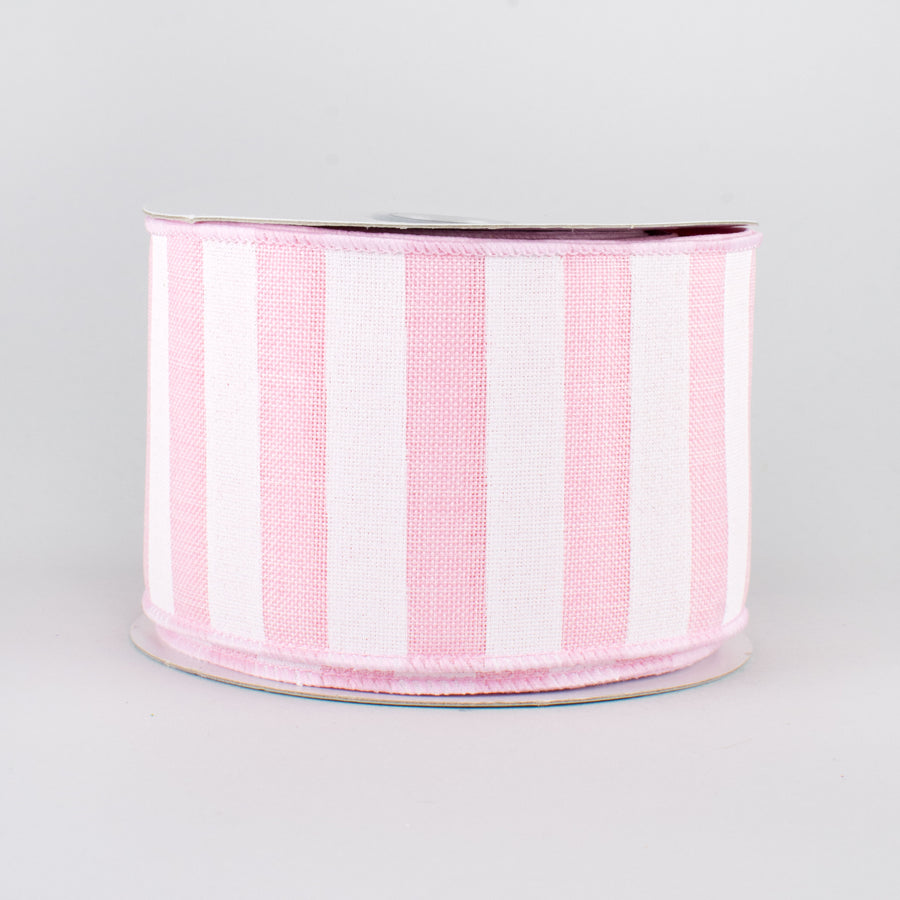 2.5" Horizontal Stripe Ribbon: Light Pink & White (10 Yards)