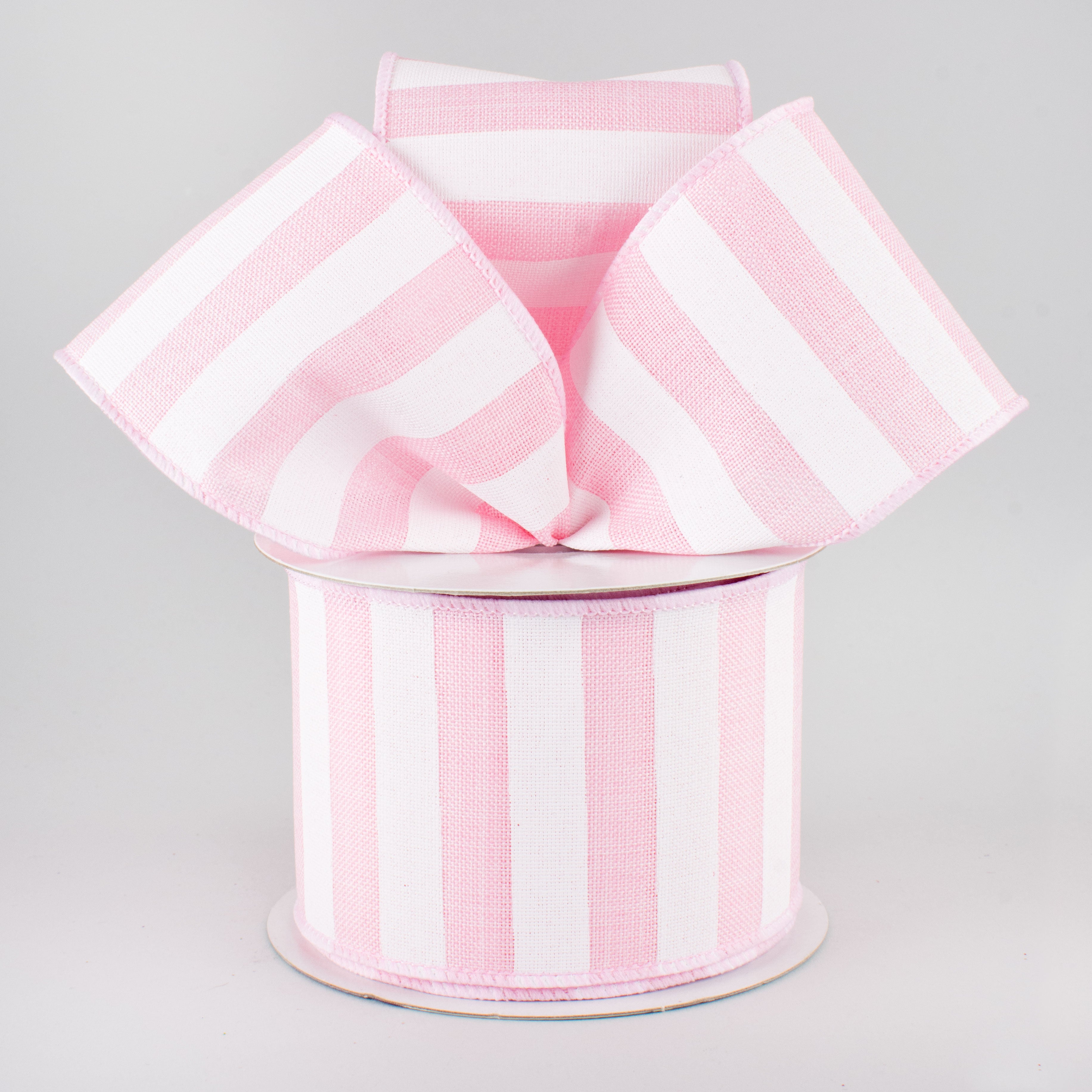 2.5" Horizontal Stripe Ribbon: Light Pink & White (10 Yards)
